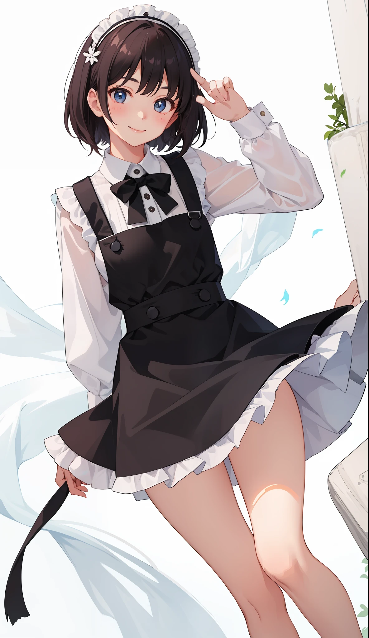 1girl in、A smile、A delightful! The shirt、skirt by the、(small tits)pinafore、doress、hair adornments、(Maids)、run!Spring breeze、