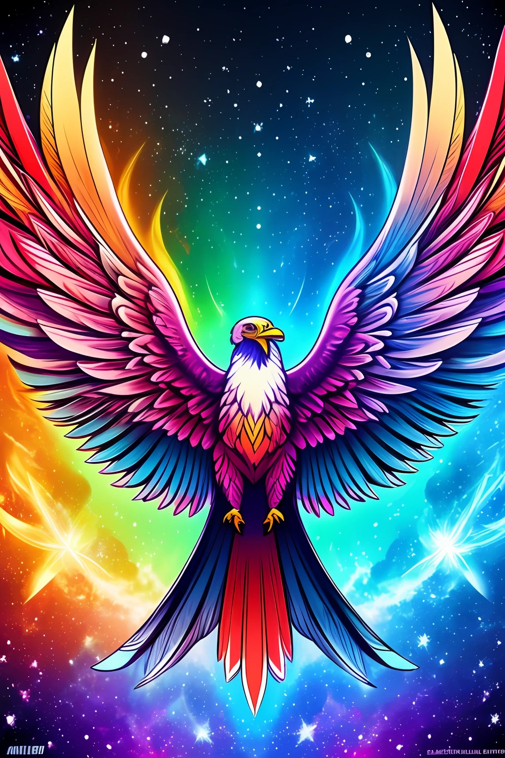 Ultra maximum quality 8k, la mejor calidad posible Impresionante arte vectorial, Creative design , estilo Illustrator, Aquila , Arte de Eagle Line, Color design, Colorful - Electric Winged Eagle, escena de fondo nebulosa