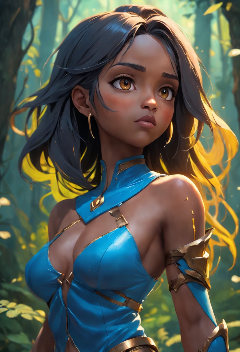 personagens de corpo inteiro, multiple and poses visualizations. various points of view. a character, full body, a woman with blue and yellow paint on her face, an airbrush painting, by Alexander Kucharsky, fantasy art, indian girl with brown skin, video game avatar, 🌺 cgsociety, james cameron avatar style, detail airbrush art , realistic 3d character, jessica rossier fantasy artwork, (ultra realistic, zoe saldana, queen of the forest full body, very high details, 8K, depth of field, behance photography, cinematic color grading, cinematic compositing, high contrast, 5D , pixar style, ultra sharp, global lights, retouch, 3D, very high detail uplight, 8K, depth of field, behance photography , cinematic color grading, cinematic compositing, high contrast, 5D, pixar style, ultra sharp, global lights, retouch, 3D, -uplight girl with angry face, bits of color, Sketch book, hand drawn, dark, gritty, realistic sketch, Rough sketch, mix of bold dark lines and loose lines, bold lines, on pap