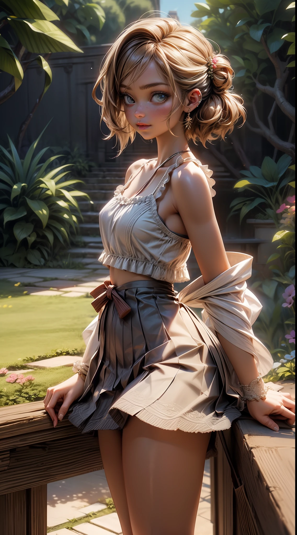 peasant girl, 1girl, perfect and well designed eyes, (beautiful detailed eyes:1.05), natural breasts, slim body, delicate face, fair skin, detailed skin, realistic skin, medium length hair, hair voluminous, super high resolution, 8k, parameters Best quality, (masterpiece:1.4), (magic accessories:1.4), extremely detailed [[[{silk|lycra}:lacy:0.3]:{silk|latex}:0.6]:feather:0.9] ({((pleated skirt)+shirt)|(mini night robe, (camisole:1.1), kimono)|(crochet tank crop top, sleeveless bra corset, bralette)},{skirt dress|(summer minidress:1.2)|evening minidress|wedding minidress}), neckline, ultra detailed, photorealistic, (best quality:1.4), super high resolution, (Realistic 1.4), More details, (portrait, full body), (((1girl))), (witchcraft:1.1), magic energy flows and sparkles, {(castle, stronghold) city|hills|(vegetation fields with village on background:1.0)}, (beautiful and aesthetic:1.2), (fractal art:1.4), (cinematic light:1.1), 16K, HDR, RTX, Ray Tracing, Radiosity, Anisotropic Filtering, Subsurface Scattering, metallic reflections, vibrant colors