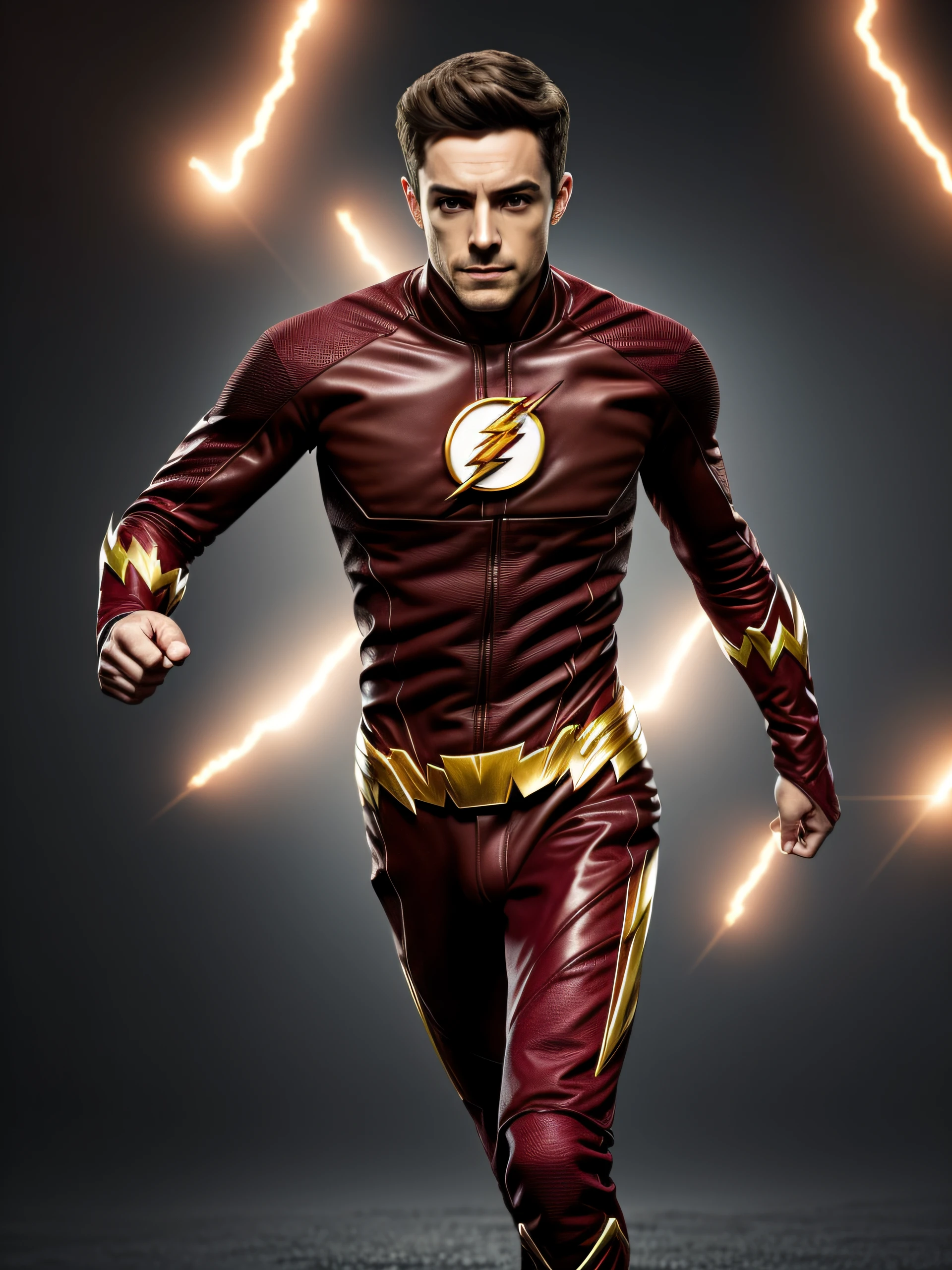 Autoretrato de um homem, master part, extremamente detalhado, melhor qualidade, Com trajes terno preto, extremamente detalhado, como Barry Allen, inspirado em The Flash. (8k, qualidade superior, melhor qualidade, obra-prima, altamente detalhado: 1.2), (de meio corpo:1.3)