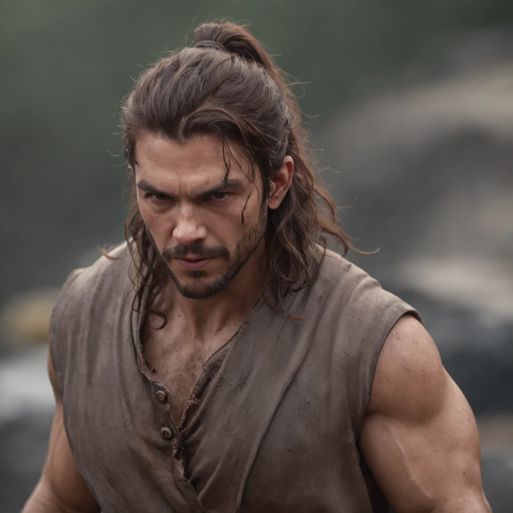 (Professional 3D rendering:1.3) de (Realistic:1.3) Foto de arte mais bonita do mundo,Features soft, bright male heroes, ((Epic hero fantasy rough muscular man wet hero angry look long hair short beard and fierce expression in dynamic pose, fantastic location, majestoso ambiente desordenado)), corpo inteiro 8k unidade render, action shot, poros da pele, very dark lighting, sombreamento pesado, circunstanciado, Rosto detalhado, (vibrante, fotogrdeia realista, Realistic, Dramatic, Escuro, foco nítido, 8k), (Old leather clothes damaged by bad weather:1.4), ((((Use peles)))), (intrincado:1.4), decadente, (altamente detalhado:1.4), pintura digital, rendering by octane, art stations, Conceito-Arte, liso, foco nítido, illustration, germe da arte, (Loish:0.23), Wlop Ilya Kuvshinov, e Greg Rutkowski e Alphonse Mucha Gracias, (global ilumination, studiolight, Light Volumetric), chuva forte, floating particles, patife, fantasia, Onze, corpo inteiroesbian, ((Fundo escuro e antigo da cidade:1.3)),CGSesociedade,art stations