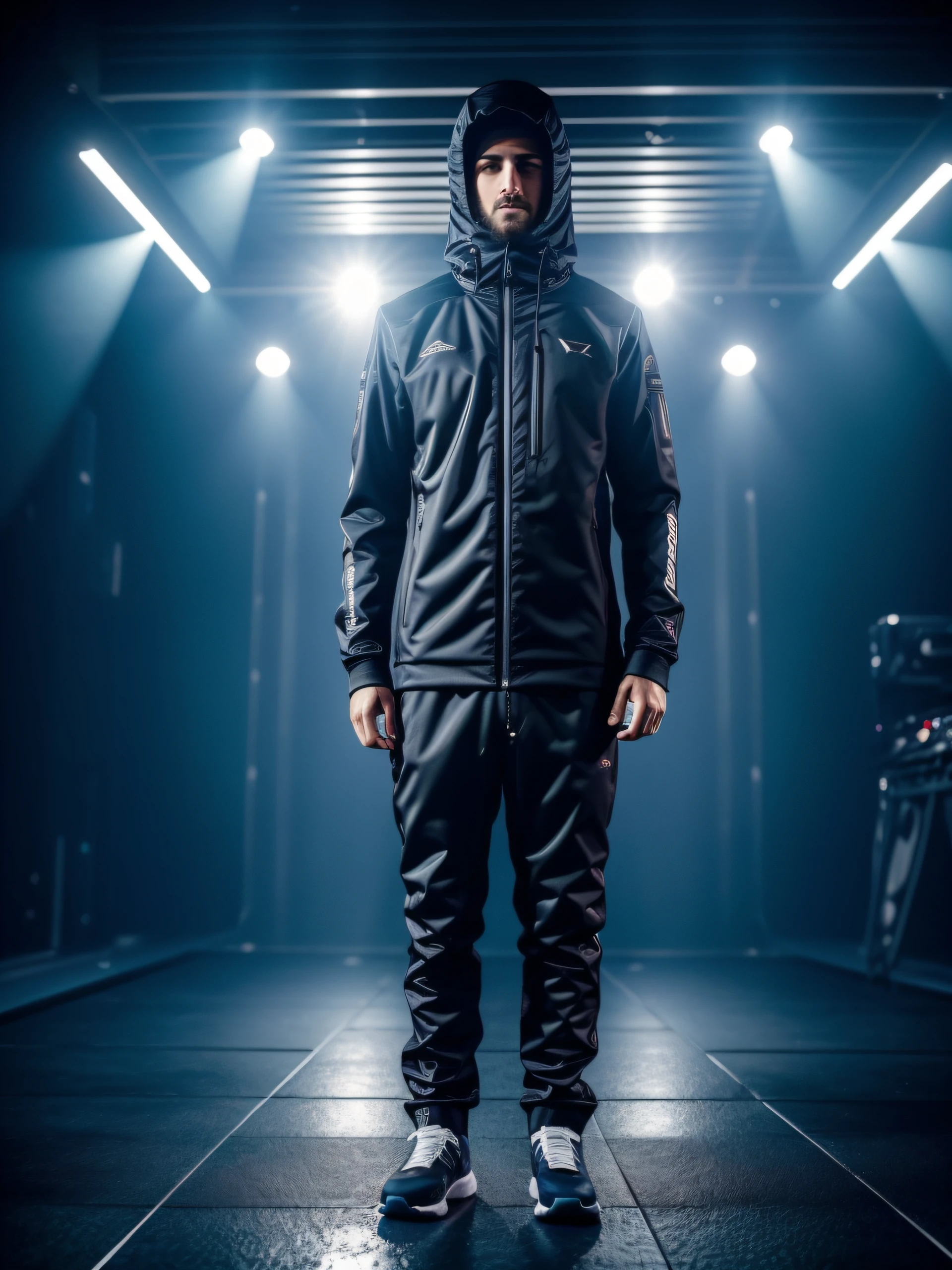 um homem, master part, extremamente detalhado, melhor qualidade, Com trajes DJ, extremamente detalhado, como Alan Walker. (8k, qualidade superior, melhor qualidade, obra-prima, altamente detalhado: 1.2), (de meio corpo:1.3)