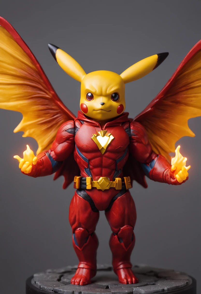 masterpiece,best quality, illustration, Pikachu wearing superman suit,beautiful detailed glow,(flames of war:1.2),detailed lighting,(beautiful detailed eyes:1.1),expressionless,