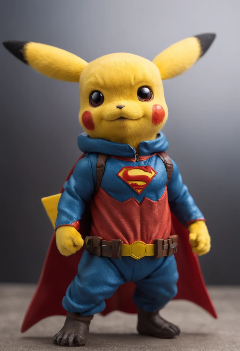 masterpiece,best quality, illustration, Pikachu wearing superman suit,beautiful detailed glow,(flames of war:1.2),detailed lighting,(beautiful detailed eyes:1.1),expressionless,