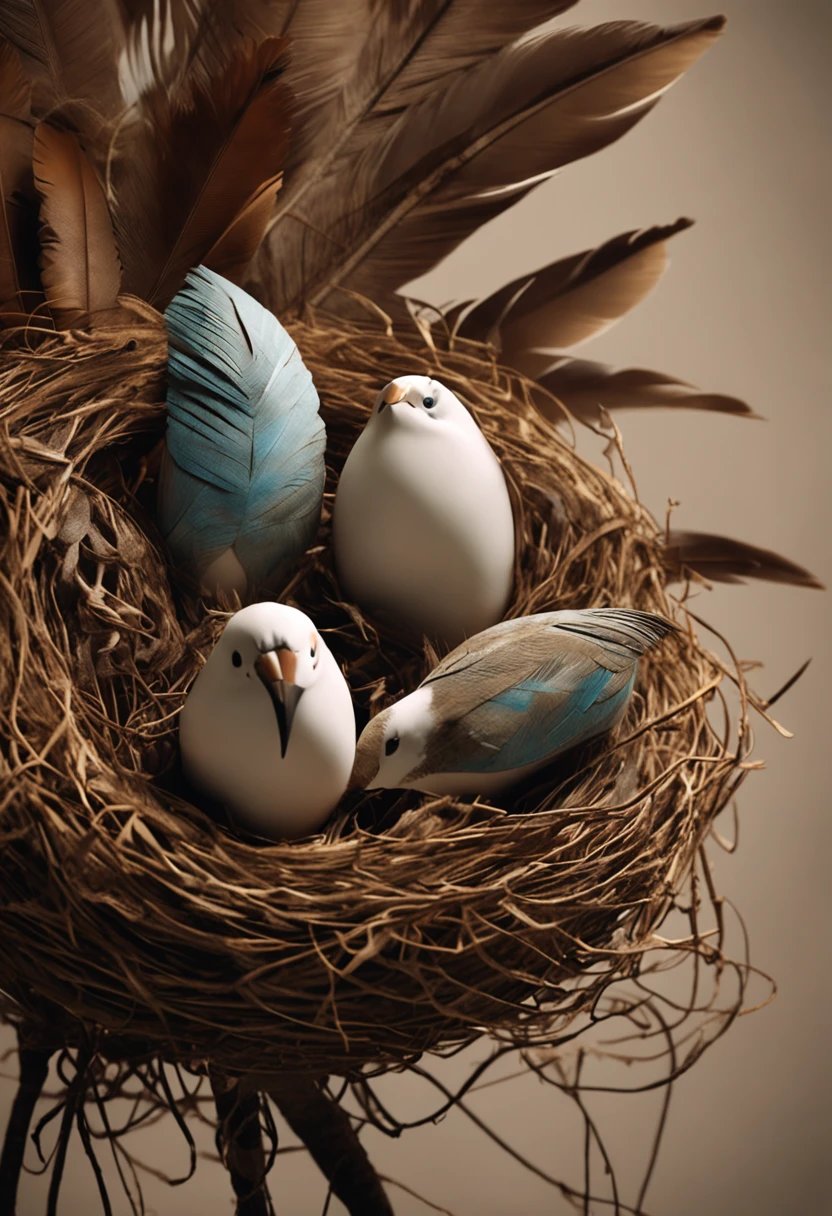 Transport the reader to an extraordinary closeup of a bird nesting in your home. The feathers are depicted in an impressive texture, revelando a complexidade e delicadeza das fibras. Um fundo desfocado proporciona contexto, while artistic touches transform the scene into a living work of art."