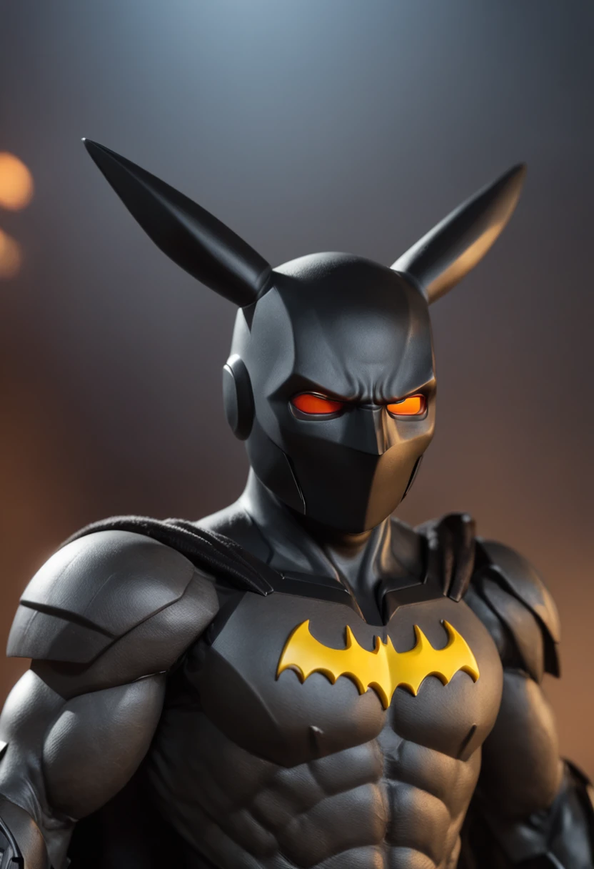 masterpiece,best quality, illustration, Pikachu wearing batman suit,beautiful detailed glow,(flames of war:1.2),detailed lighting,(beautiful detailed eyes:1.1),expressionless,