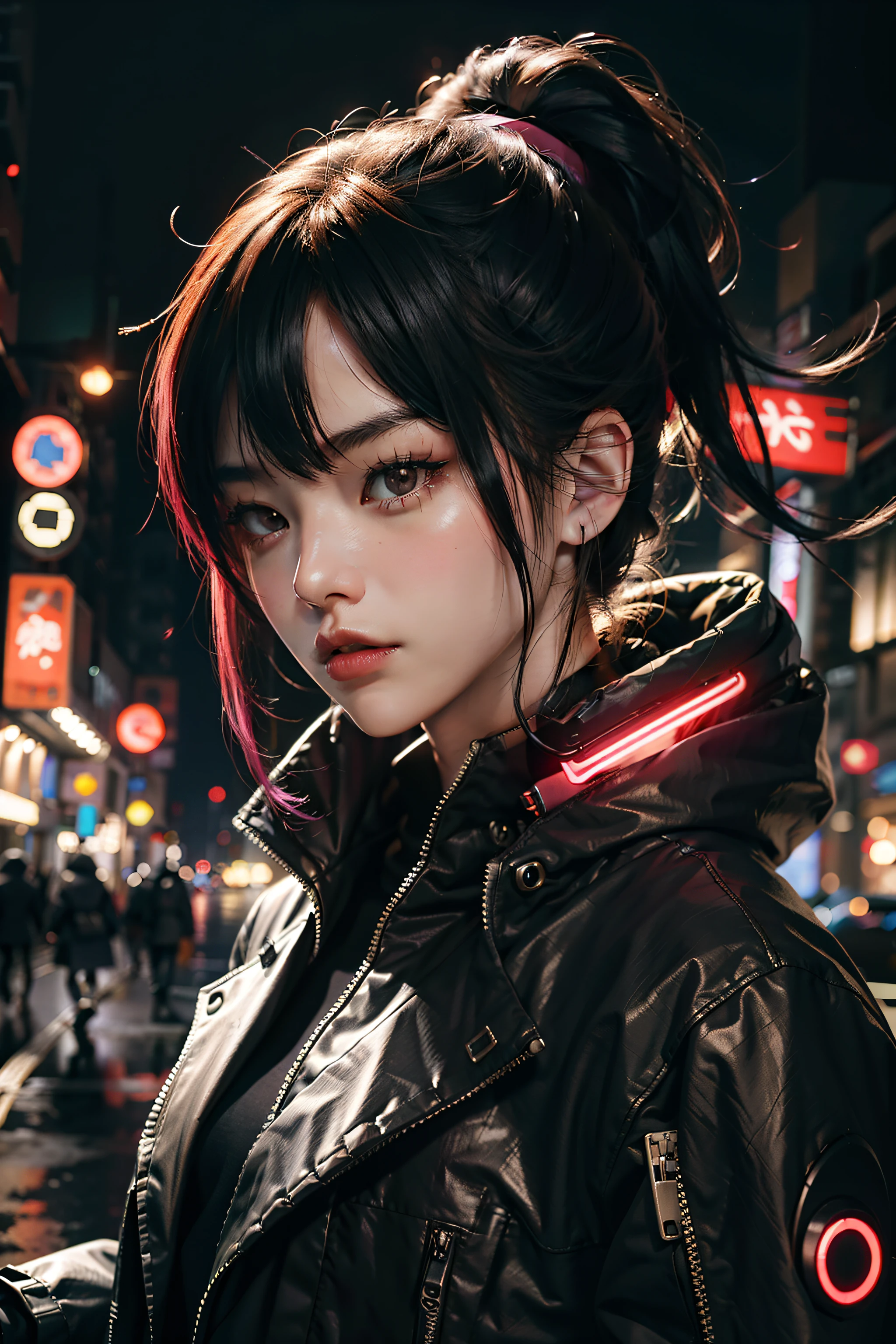 cyber punk perssonage,1人,RAW photogr,Refined face,Neon at night,(真实感:1.4)