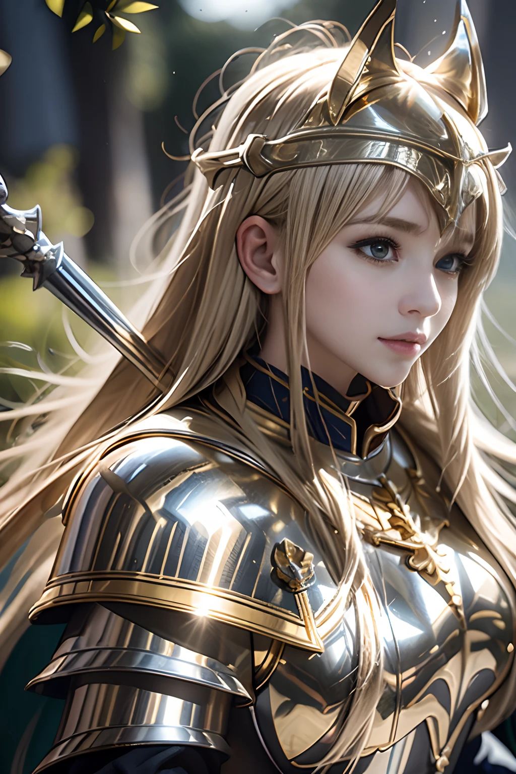 A close up of a woman in armor with a sword - SeaArt AI