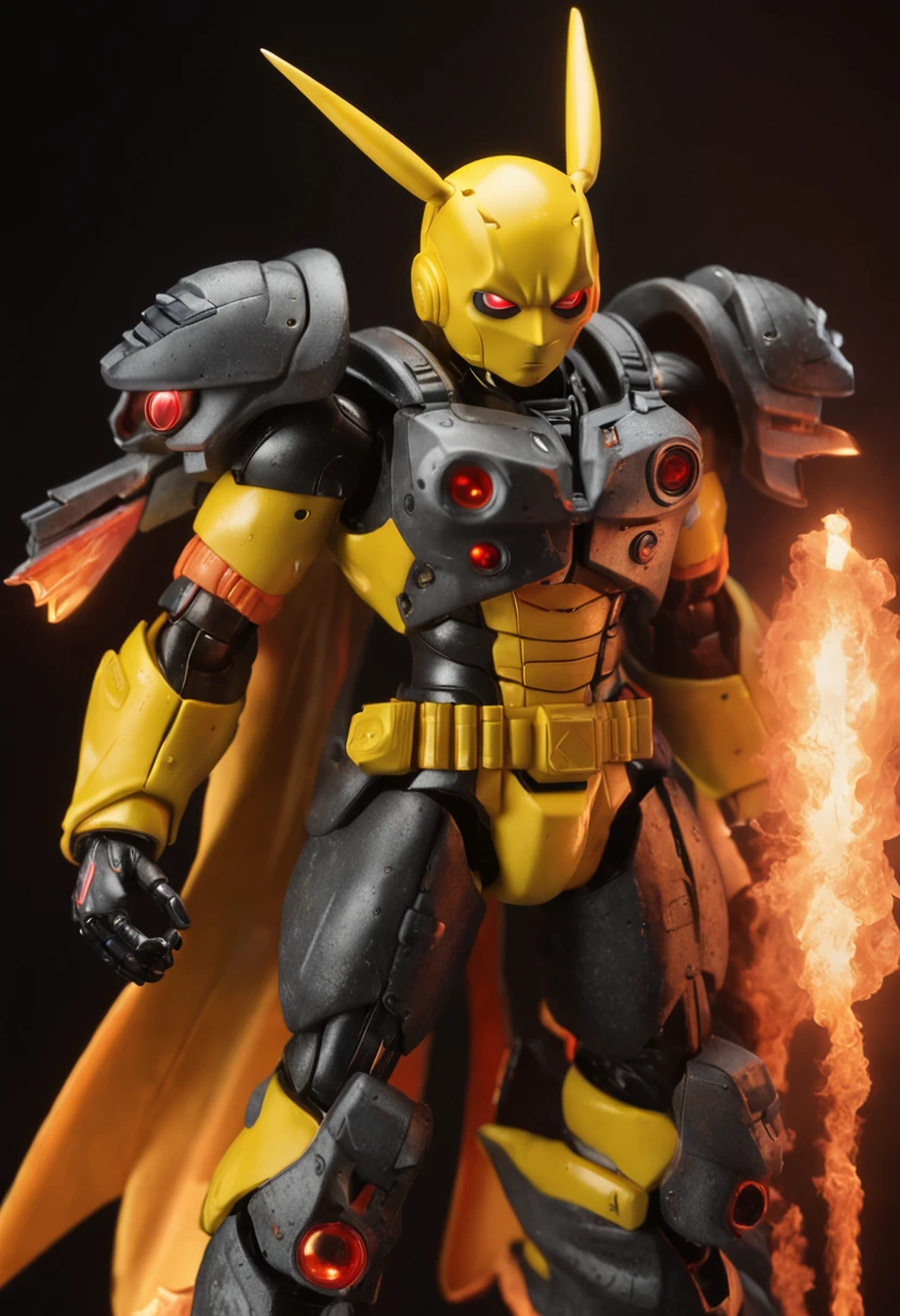 masterpiece,best quality, illustration, Pikachu wearing Kamen Rider Super-1 suit,beautiful detailed glow,(flames of war:1.2),detailed lighting,(beautiful detailed eyes:1.1),expressionless,