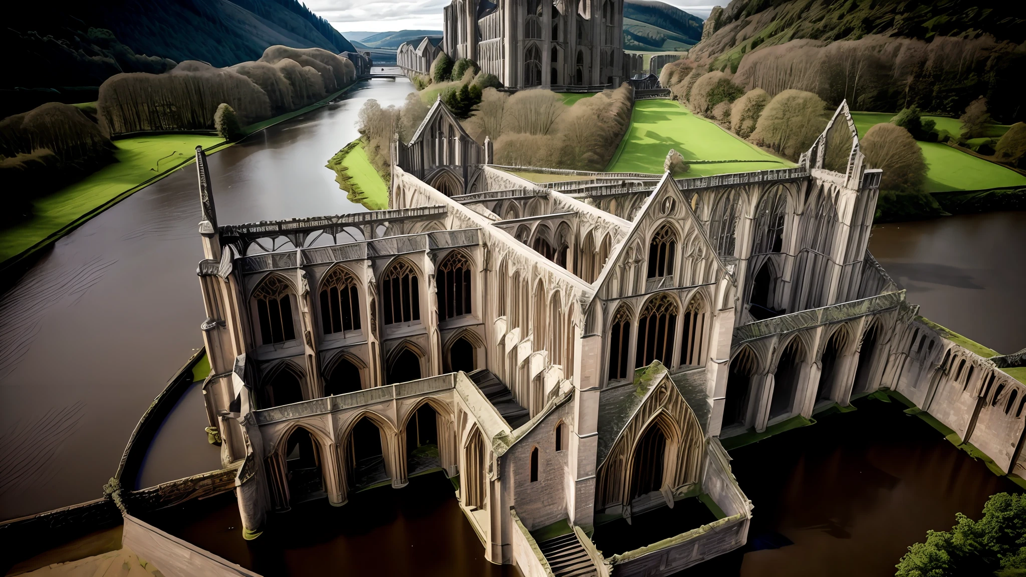 "The restored Tintern Abbey, built over 300 years ago, shines in its former glory. Marvel at the intricate details of its stained glass windows, the craftsmanship of its pillars, and the breathtaking stone work. Take in the grandeur of the abbey's reconstructed roofs, a testament to its rich history."