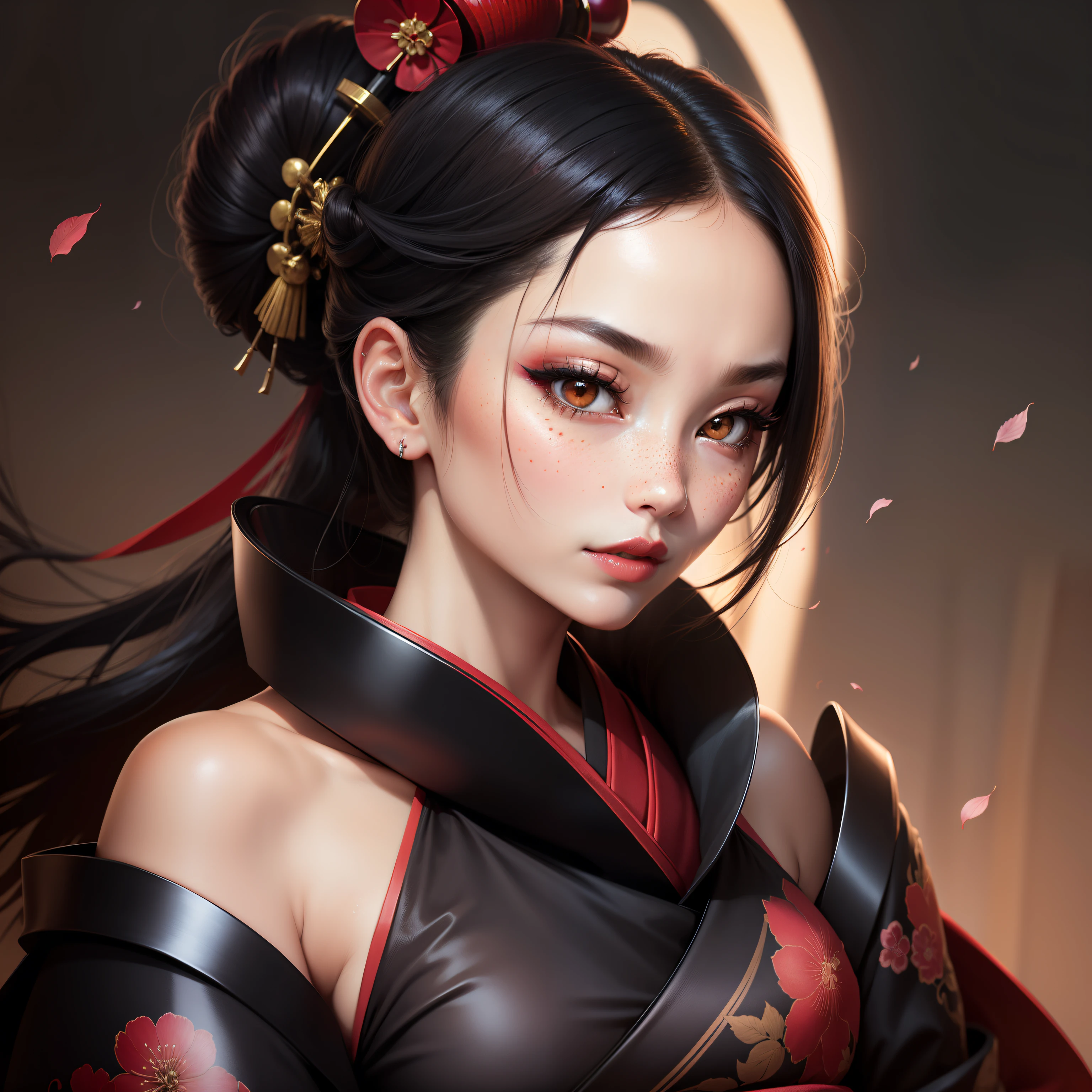 Beautiful geisha sent around human skulls