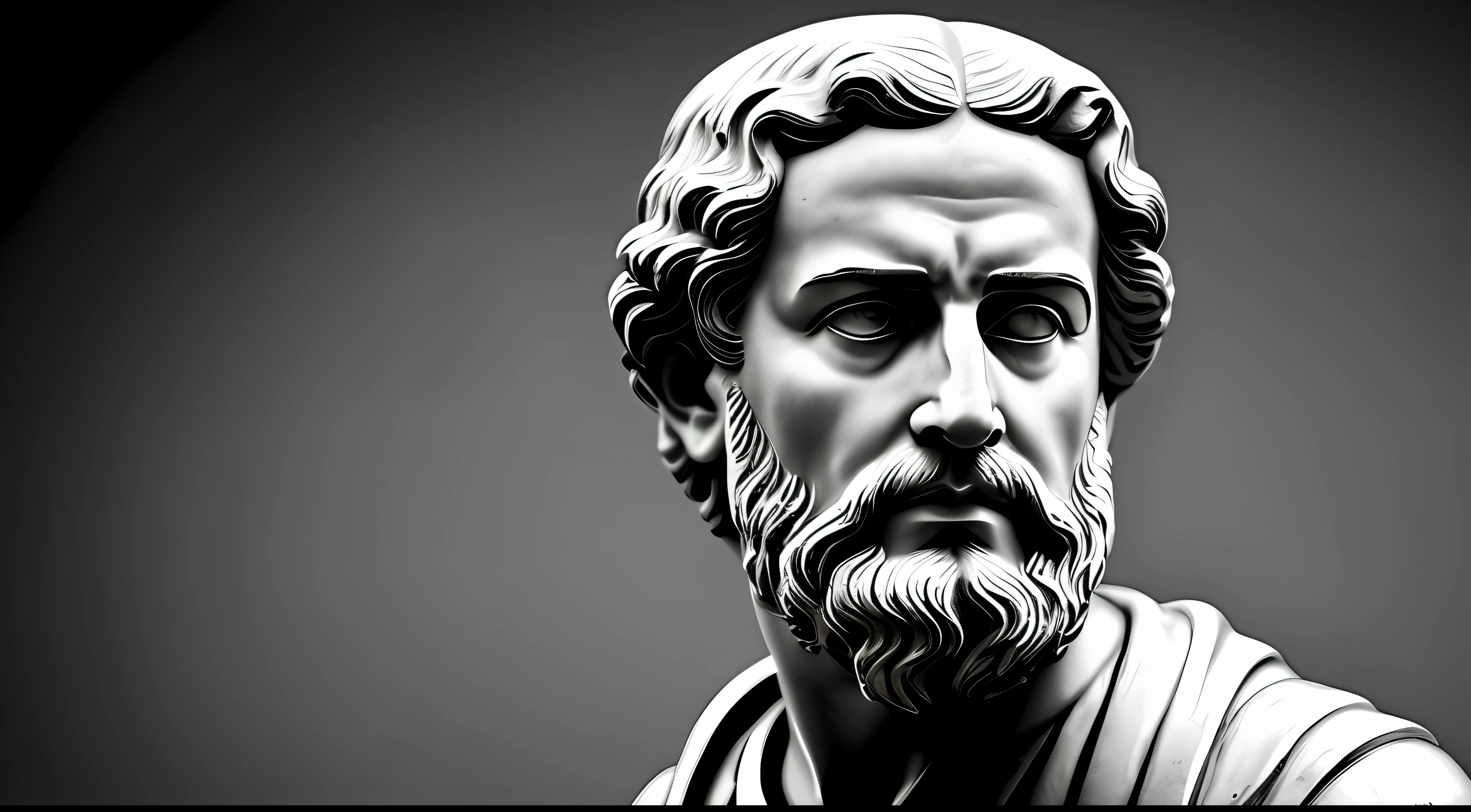 a portrait statue of the stoic Marcus Aurelius in black and white 4K,Face de lado, super realistic photographic wallpaper 1920x1080