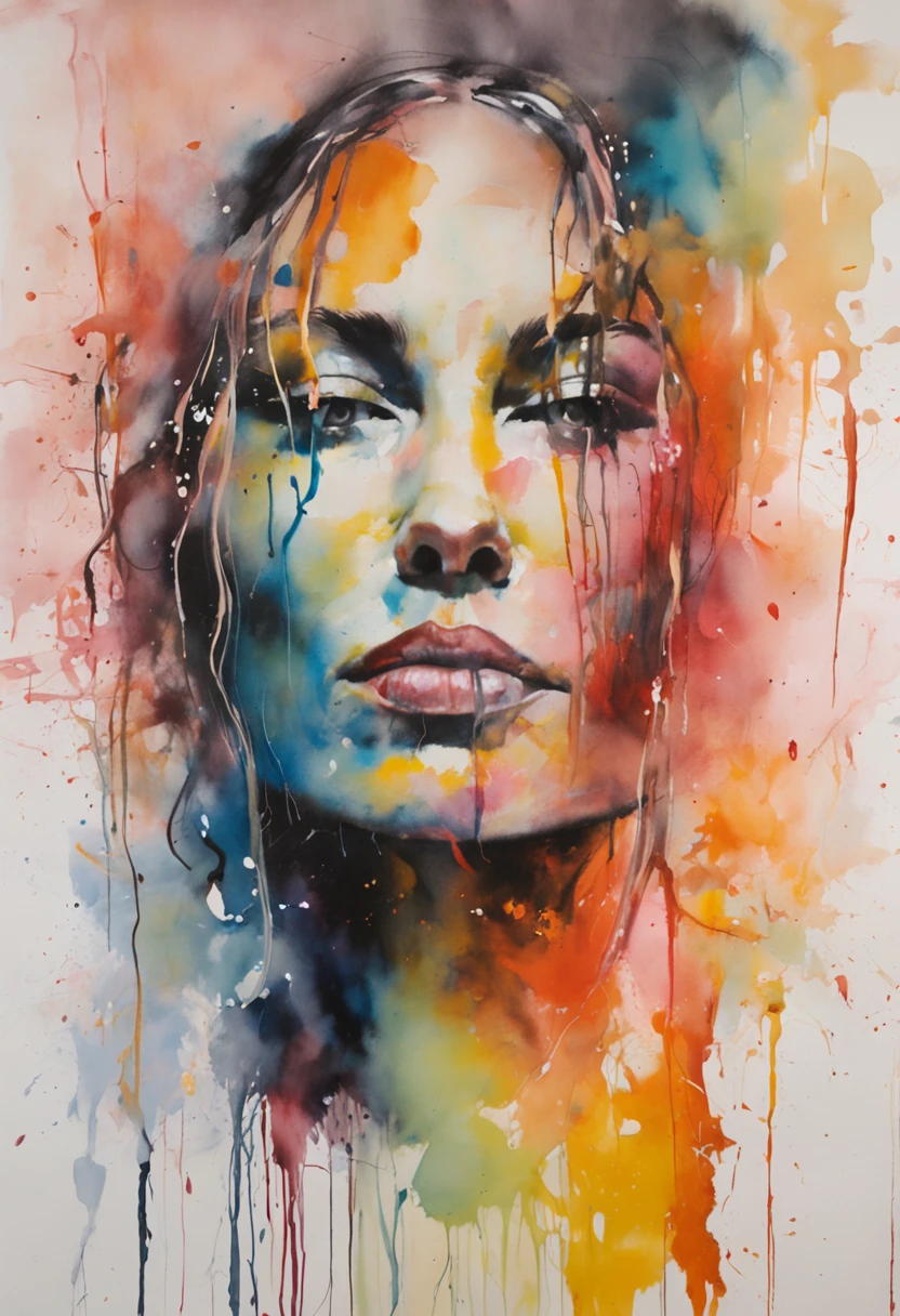 a woman by agnes cecile, luminous design, pastel colours, ink drips, autumn lights