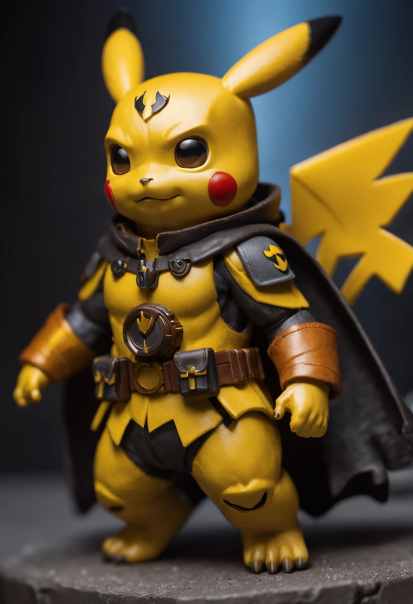 masterpiece,best quality, illustration, Pikachu wearing batman suit,beautiful detailed glow,(flames of war:1.2),detailed lighting,(beautiful detailed eyes:1.1),expressionless,