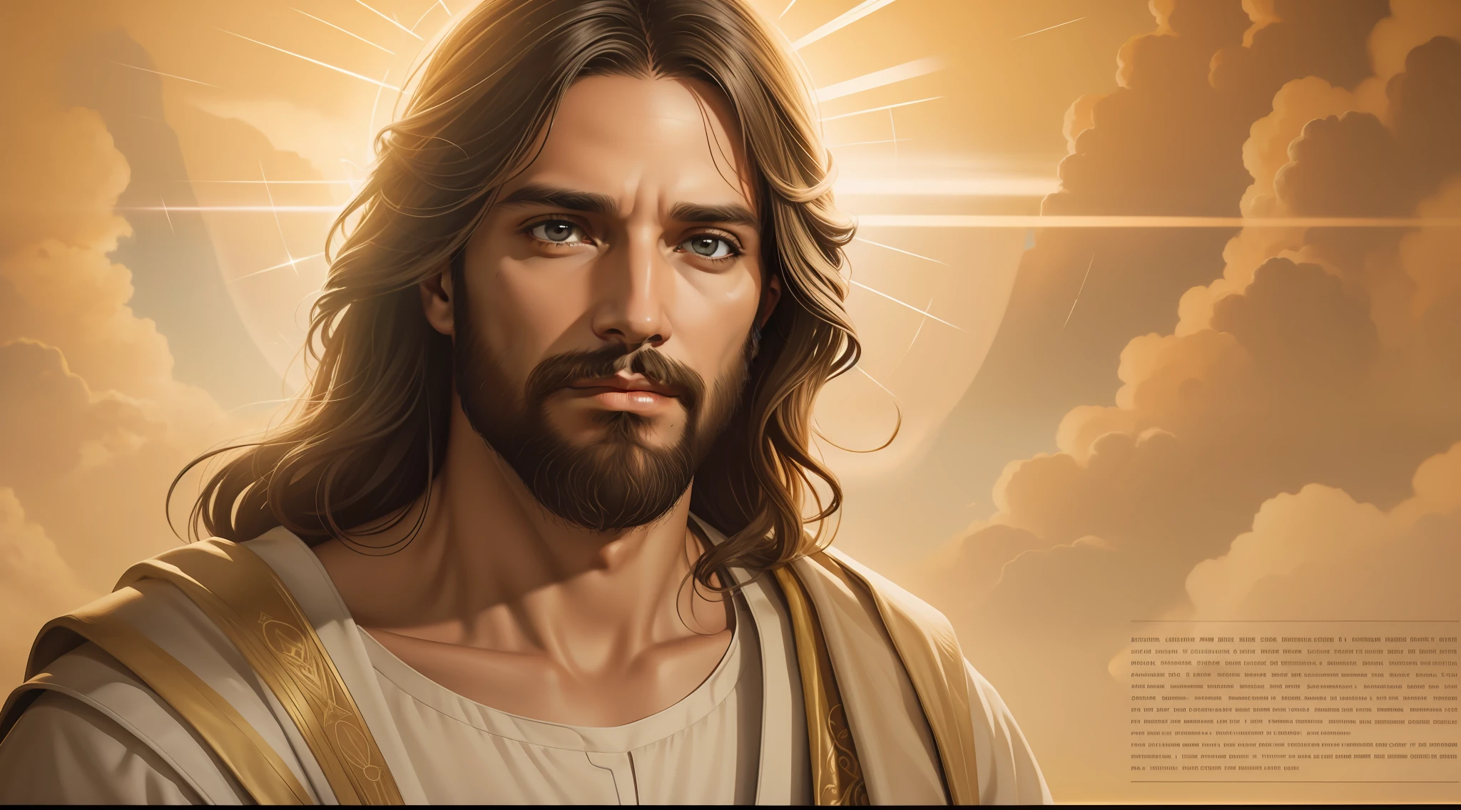 Jesus with a halo of light in heaven, Retrato de Jesus Cristo, Jesus Cristo, rosto de Jesus, jesus of nazareth, Jesus, fan art, lindo pintura digital, Jesus Cristo em Mass Effect, by Hristofor Žefarović, O Senhor e Salvador, pintura digital bonita, Directed by: Pablo Munoz Gomez, Beautiful digital illustration
