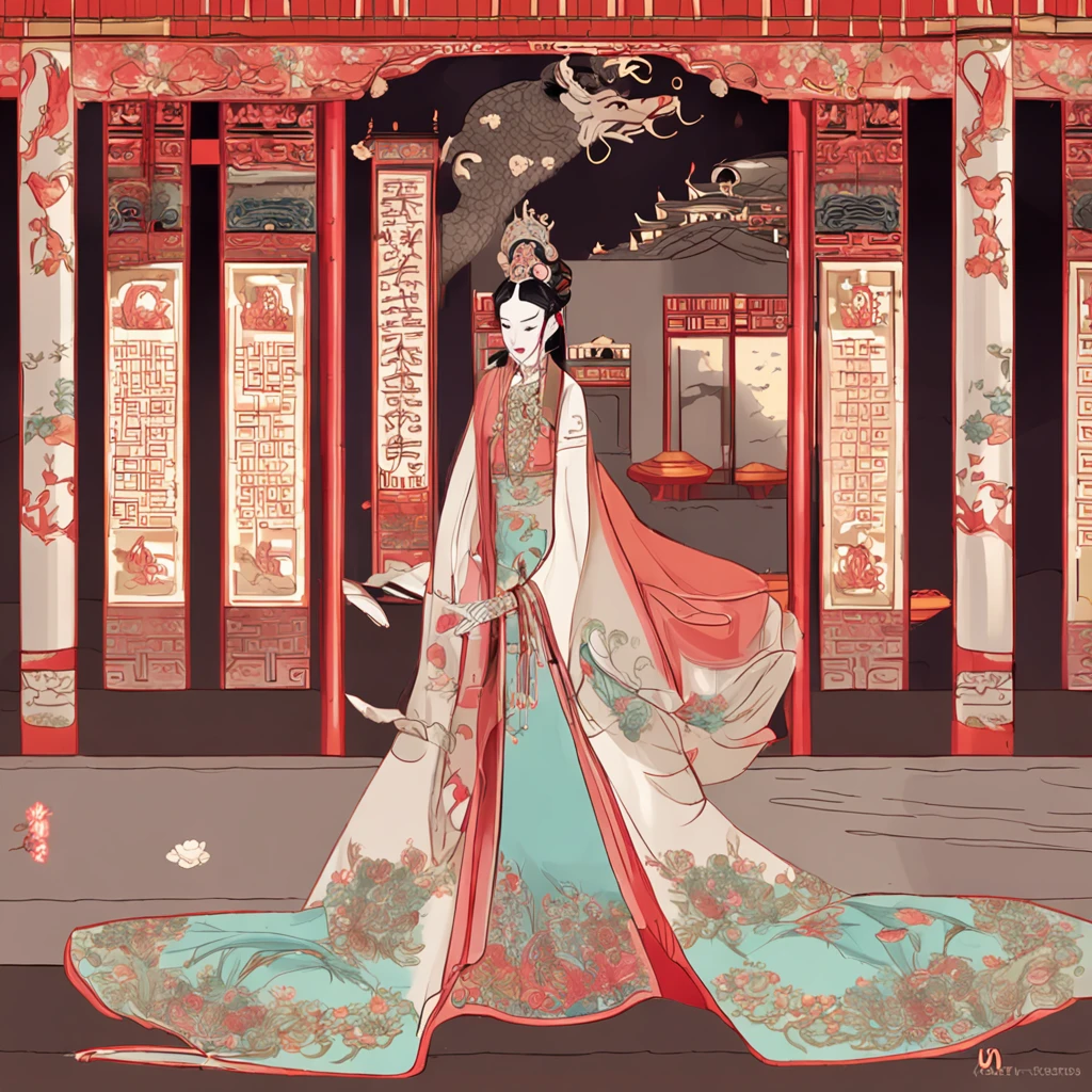 Beautiful princess and handsome colt in ancient China,Dance in the hall。The princess is very beautiful,beauitful face,Face details,The colt is very handsome,Handsome face,Face details,The hall is resplendent,The background is a lot of princes and nobles,They stood there and admired them dancing。There are also musicians playing the flute,Play the guzheng。