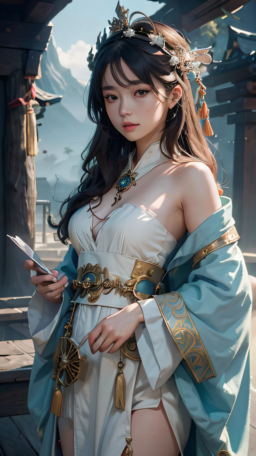 (1girl:1.3),solo,__body-parts__,
official art, unity 8k wallpaper, ultra detailed, beautiful and aesthetic, beautiful, masterpiece, best quality,Fantastical Atmosphere, Calming Palette, Tranquil Mood, Soft Shading,
Miko priestess, charm spell, talisman familiar, shrine maiden duties,