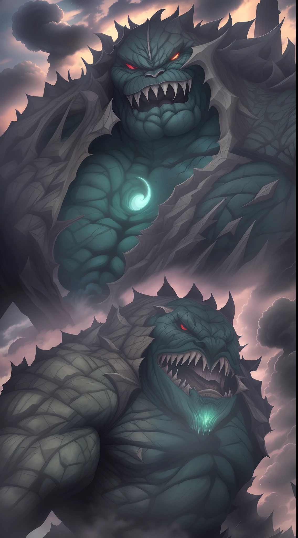 Monstro, gigante, raiva, rage, clima de tempestade, raios, ruins, 8K