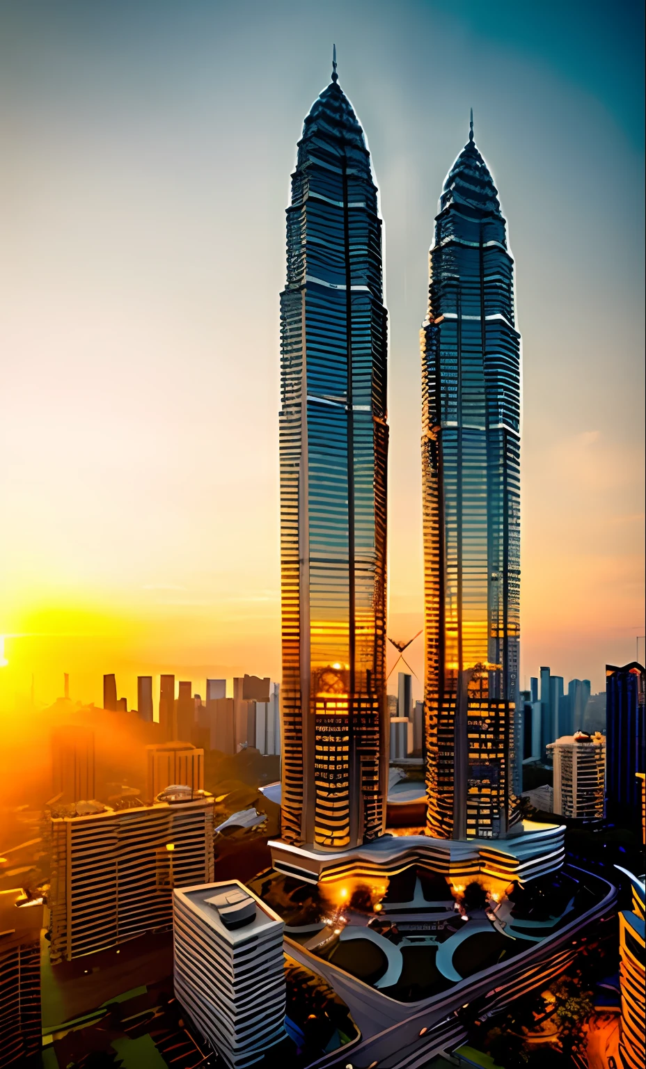 archiaerialview, sunset, line, architecture, building，petronas twin tower