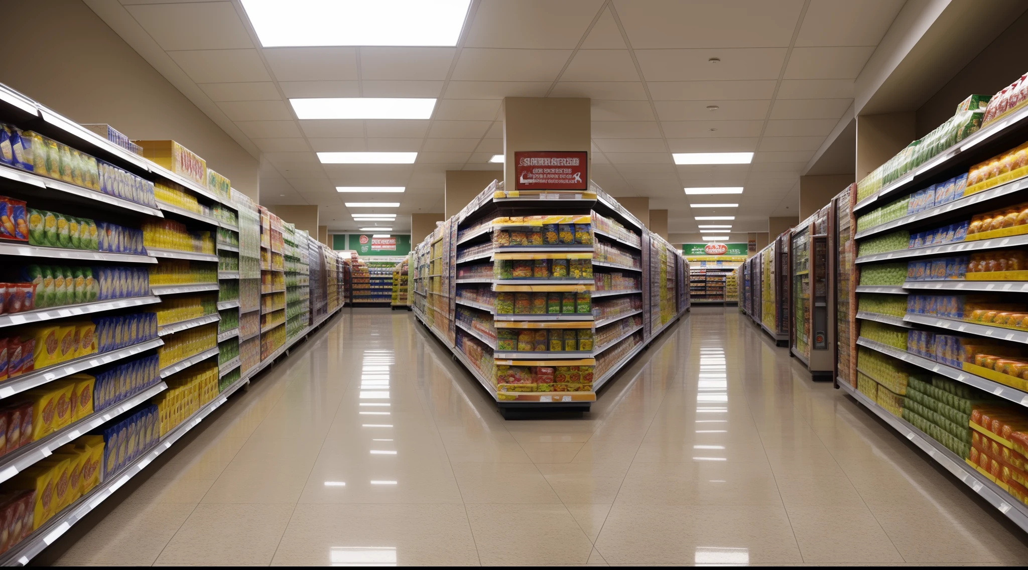 Supermarket with hallways and depth of field