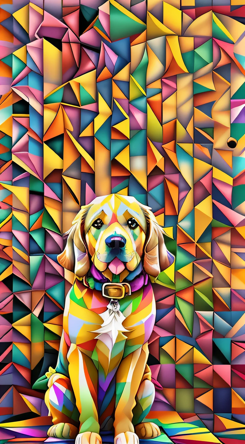 ( Golden Dog , perfil ),(melhor pose),(best angle), (better expression), Eduardo Kobra acolchoamento ,multidimensional geometric wall PORTRAIT, arte, Chibi, Yang08k, lindo, Colouring, Primary works, qualidade superior, melhor qualidade, Arte Oficial, Beautiful and Aesthetic, NO COLORING, estrutura de arame