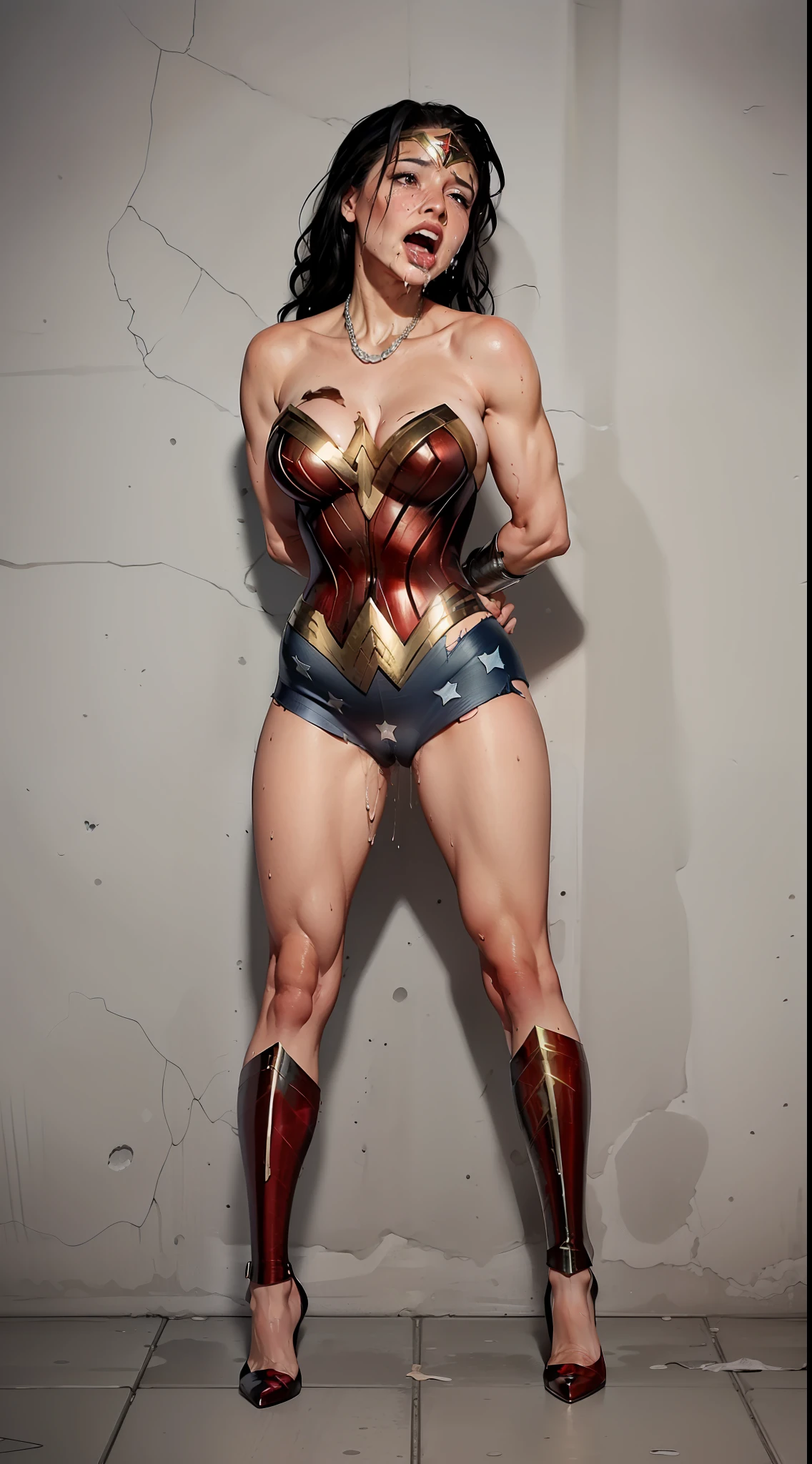 (masterpiece, best quality:1.2), 1girl, solo sexy amouranth as a sexy Wonder Woman , 8k, hd, masterpiece, white background, full body, character design sketch in various perspectives, rear, front, 3 /4, profile
