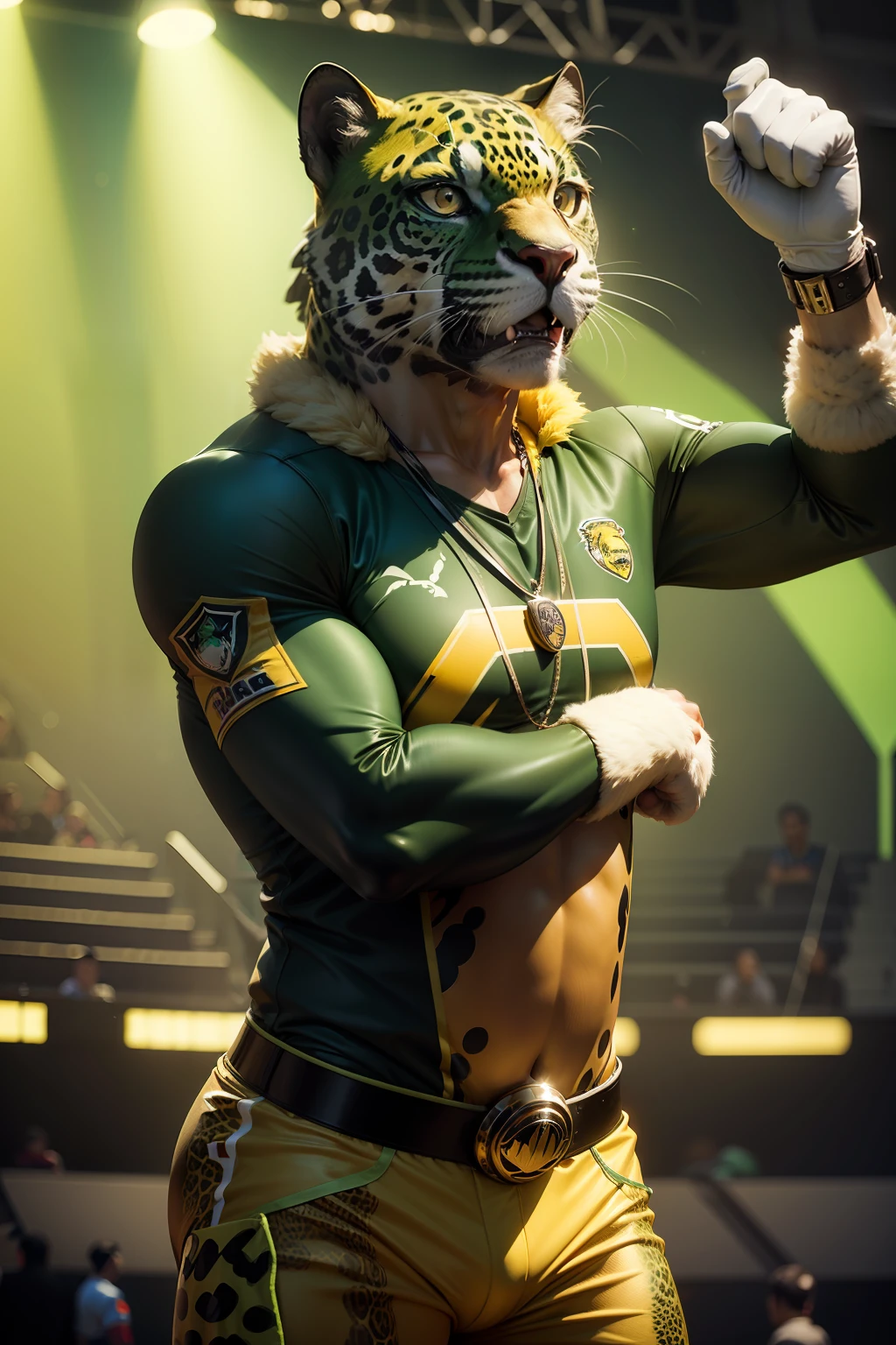 Mascot for the fans organized green gold jaguar