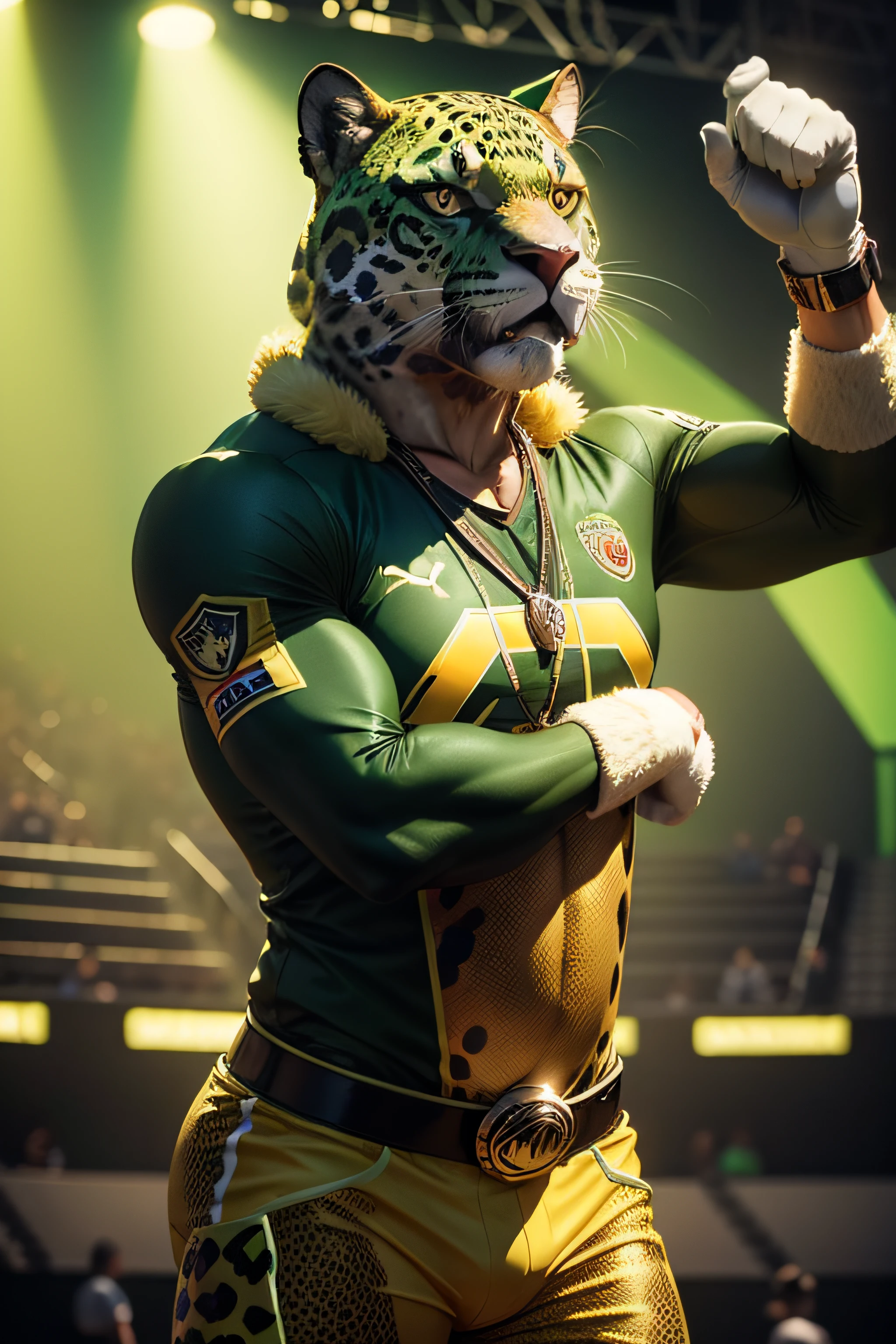 Mascot for the fans organized green gold jaguar
