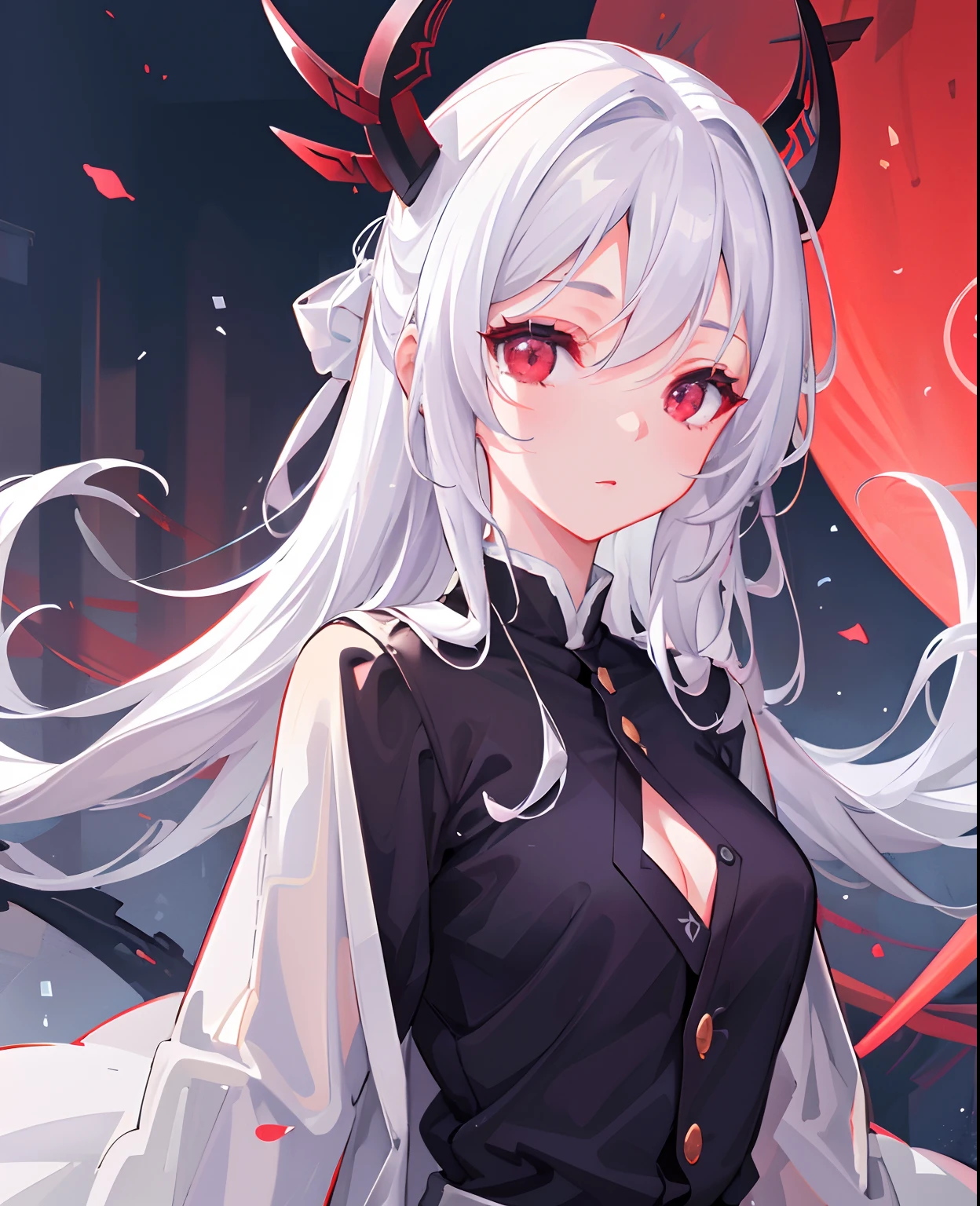 dreamy, (masterpiece), best quality, 1girl, white hair, amazing, beautiful detailed eyes, red eyes, fine details, depth of field, extremely detailed CG, demon slayer