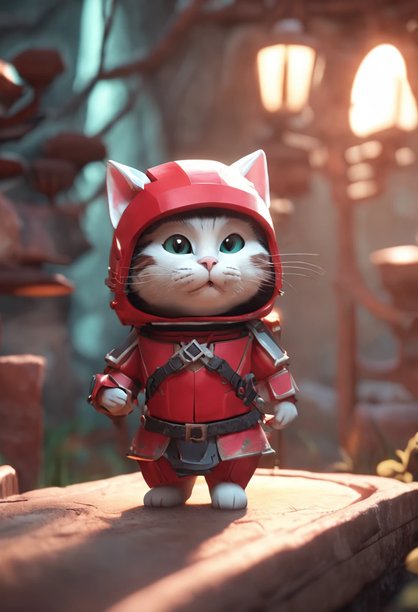 There is a cat in a helmet and a red dress, Low poly rendering inspired by Miaofu, Trending on CGSociety, Fantasy Art, cute detailed digital art, cute 3d render, Lovely digital painting, Cat Warrior, adorable digital art, 4K highly detailed digital art, [ Trending on CGSociety ]!!, 3d rendering stylized