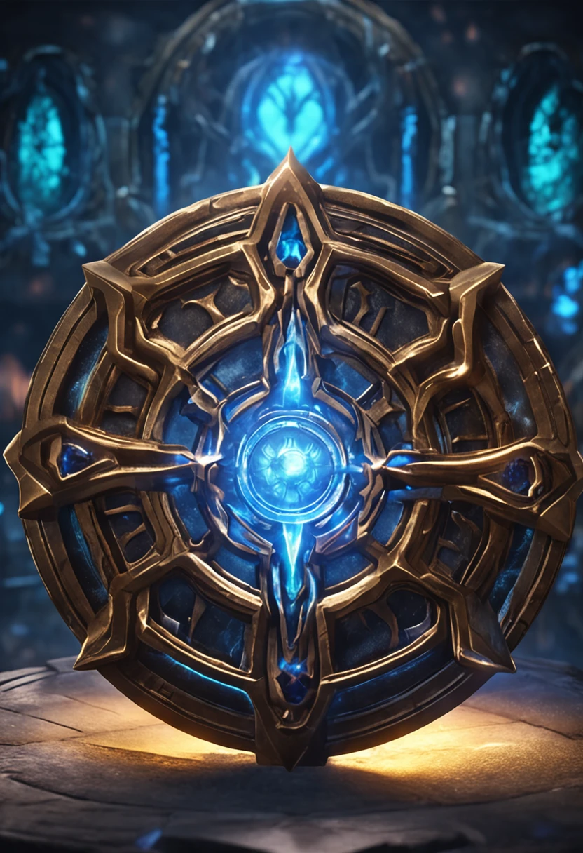 a close up of a circular object with a blue light, world of warcraft spell icon, blue circular hologram, gear halo, of the game portal, magical glowing time portal, fantasy game spell symbol, infinity glyph, portal, portal into anotheer dimension, lightning mage spell icon, summoning circle, vortex portal banish the elders, blue fire powers