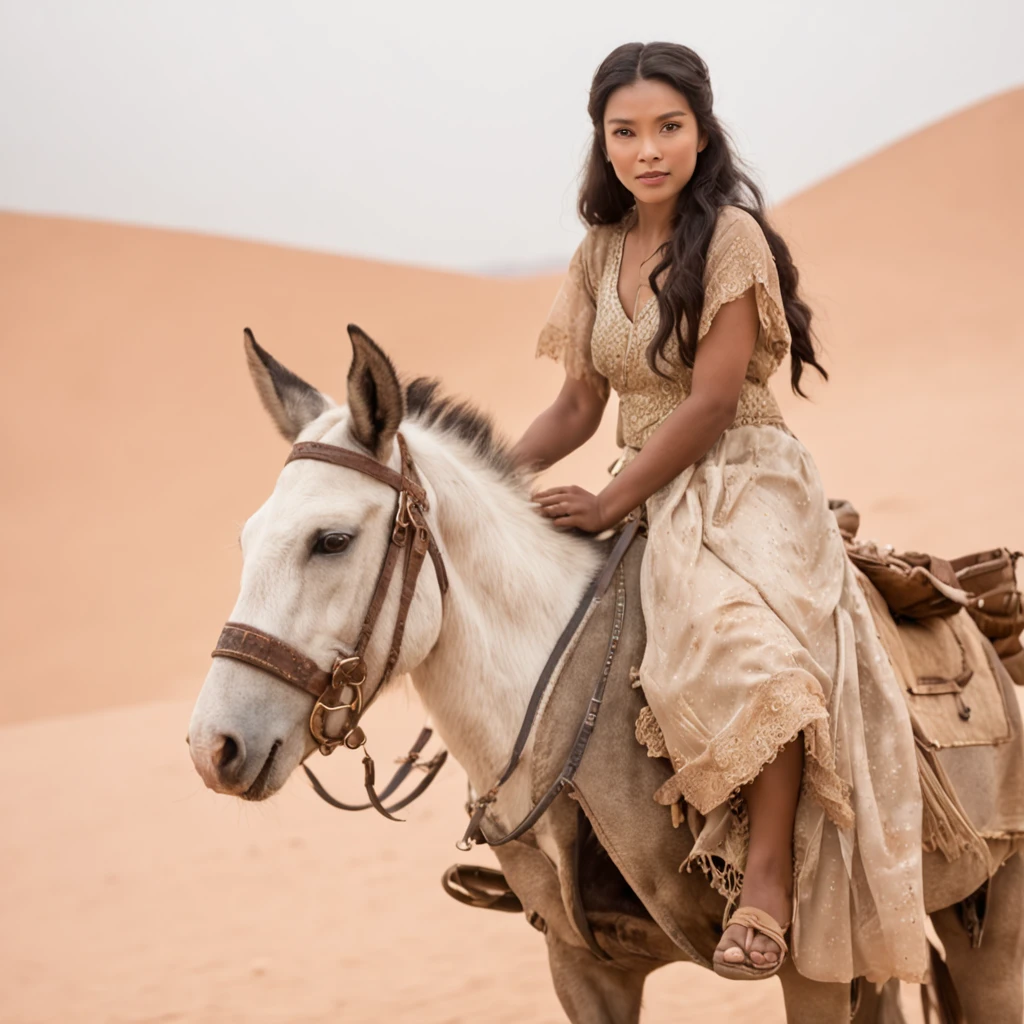 a concubine riding a donkey in the desert