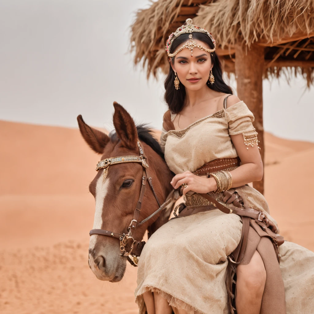 a concubine riding a donkey in the desert
