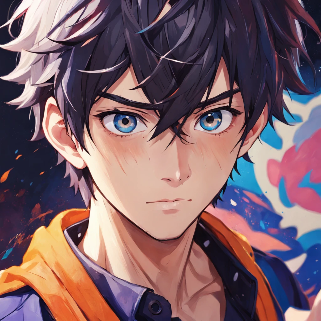 Um retrato de homem, ::style anime, vivid colors ::n_style pintura digital, realista, rosto deformado