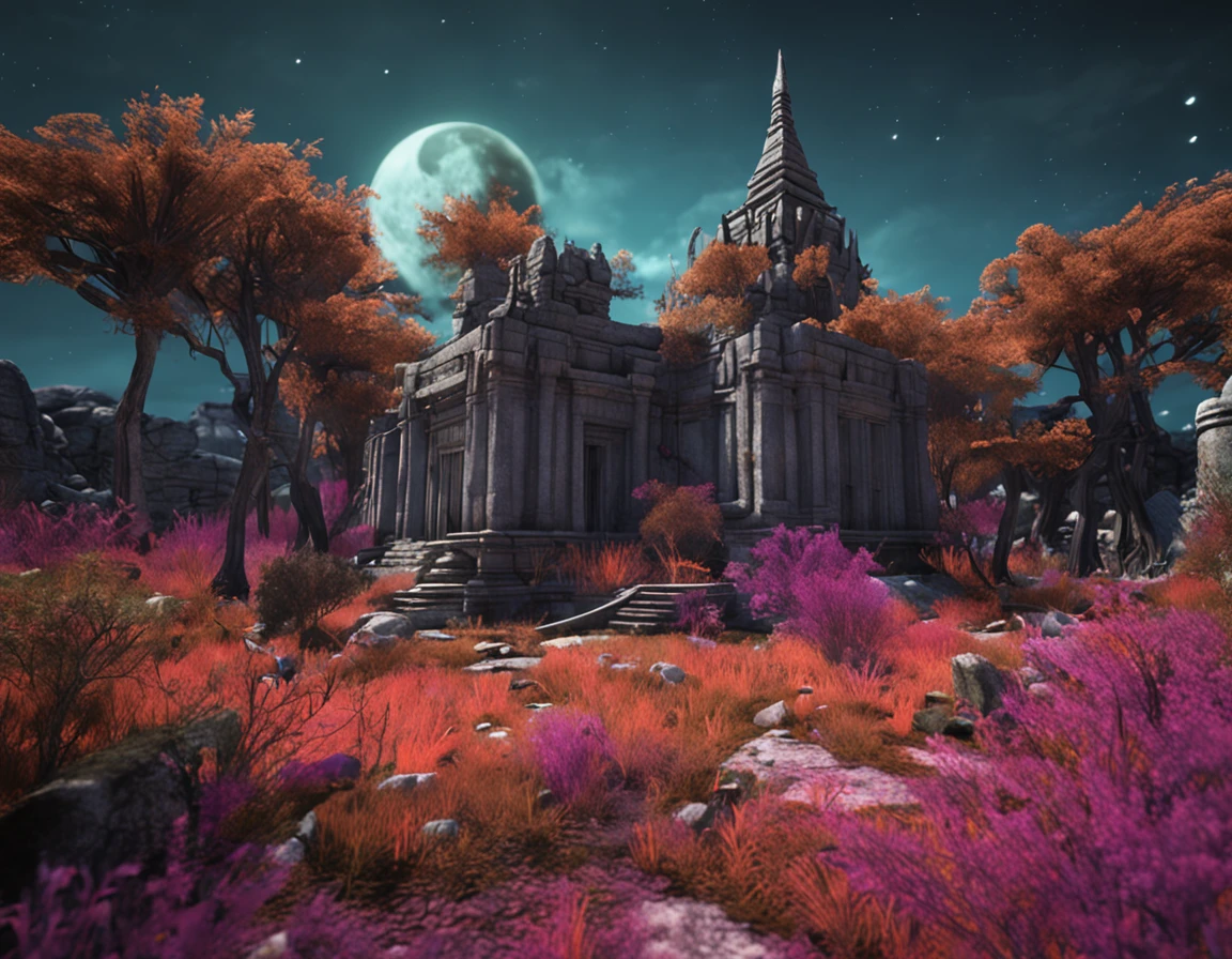 Temple of the Ruins、moonlights、Overgrown weeds、Dead trees々