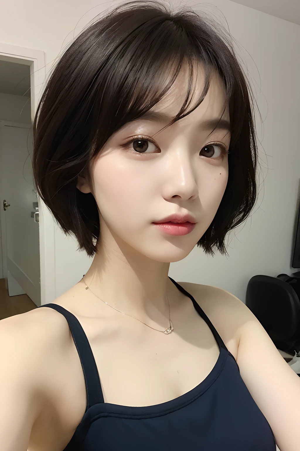 ((Top Quality, 8k, Masterpiece: 1.3)), 1 Woman, Slender Swimsuit Highlighted Beautiful Girl: 1.3, (Short Hairstyle, Big: 1.2), Plain Clothes: 1.2, Indoors, Ultra Detailed Face, Detailed Eyes, Double Eyelids