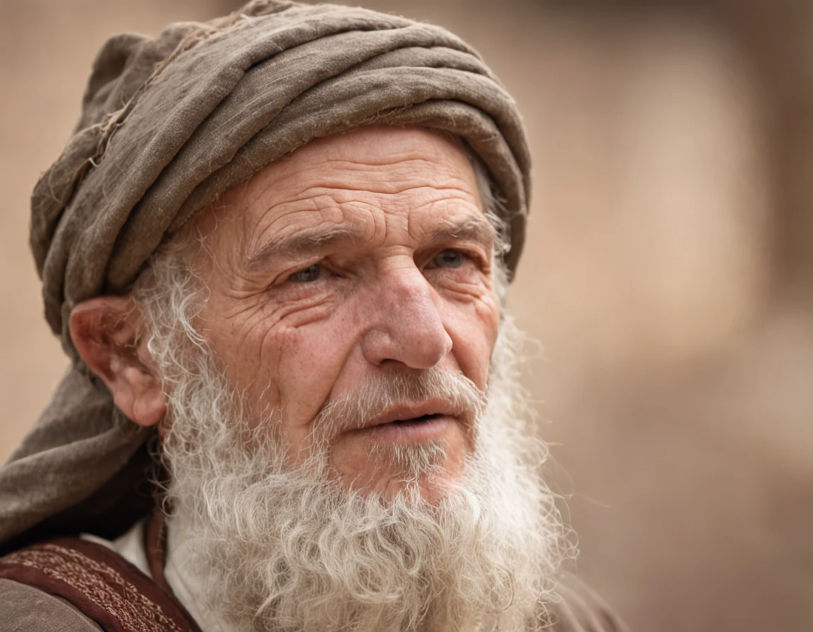 old man from the times of ancient Israel talking to a Levite in the street