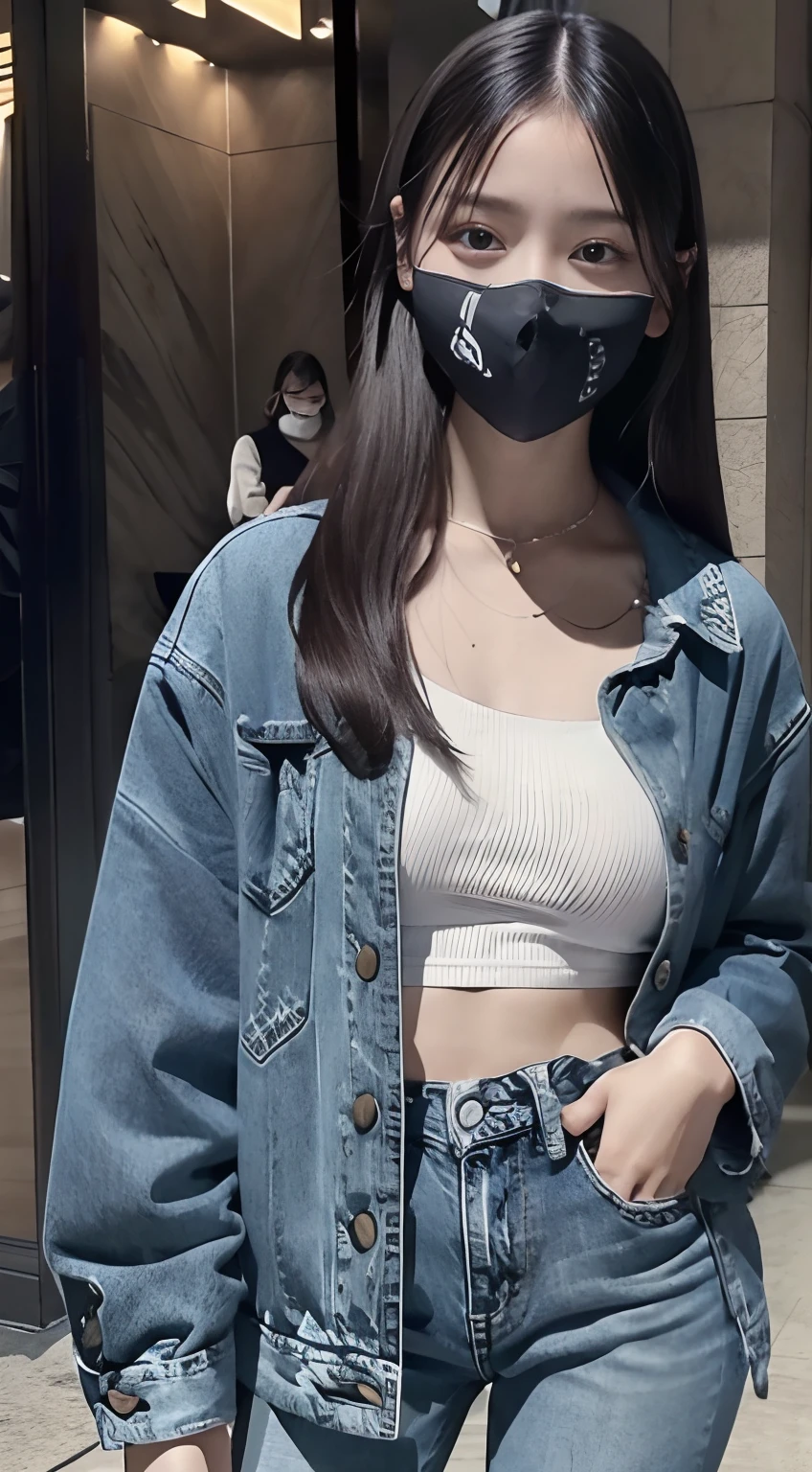 Woman wearing black mask,　Skinny Denim