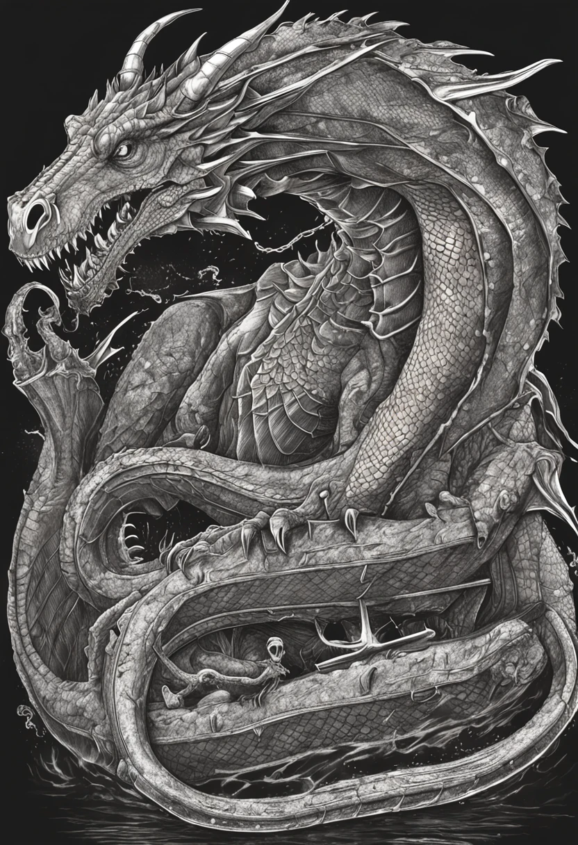 "A creepy titanic dragon, com 4 olhos e 6 asas (three on each side), de cor roxa e com rachaduras em sua pele escamosa, coberto por vibrantes runas arcanas. Full body view seen from above."