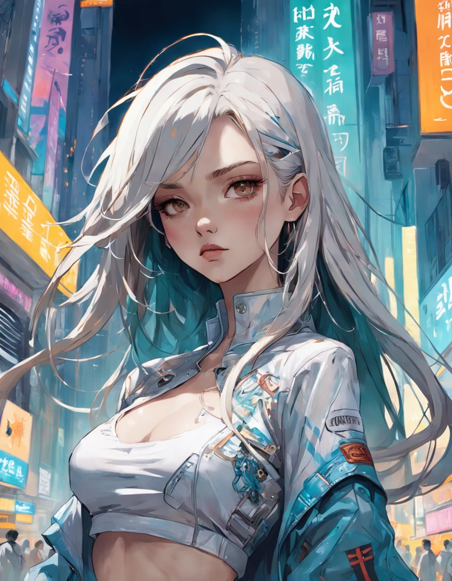 tmasterpiece, Beautiful Brazilian woman with perfect face, Elegant dress Gucci Balenciaga Versace Armani alternative suit, jaket, pullover, T-Shirt, 围巾,long skirt, Jeans, full bodyesbian, liberta, seele, Digital illustration, Manhwa Style, Cyberpunk, Perfect anatomy, centre, nearing perfection, Dynamic, highly detailed, complex, Intricate, art stations, concept-art, lisses, foco nítido, illustratio, art by Carne Griffiths and Wadim Kashin, only one, Awarded, tmasterpiece