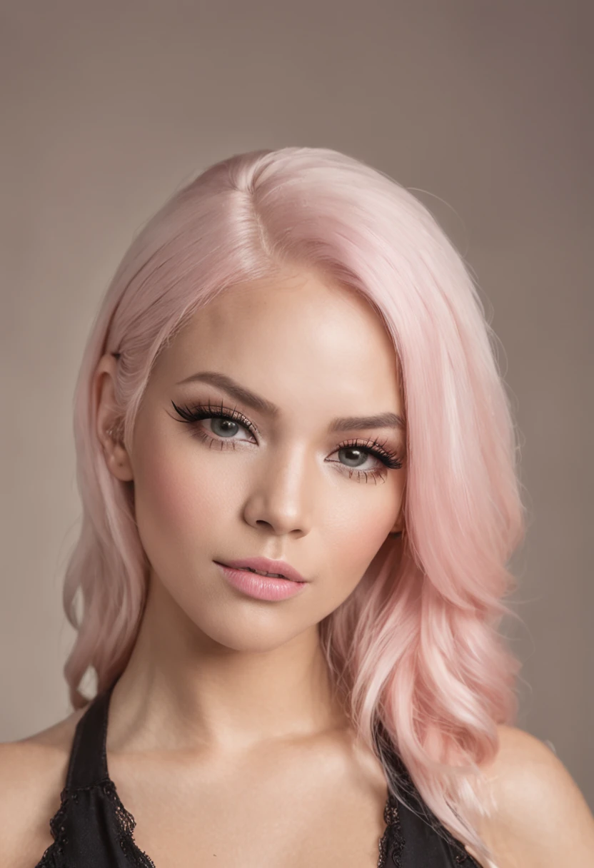 Black female with blonde hair, has pink highlights, wearing tight sexy clothing, cleavage,