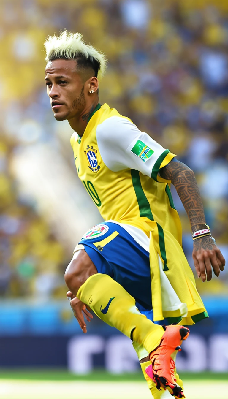 Neymar Jr with the shirt of the national team of Brazil , olhar fixo , camisa do Brasil correta , (( imagem sem deformidades )) , estilo anime , melhor qualidade total , obra prima