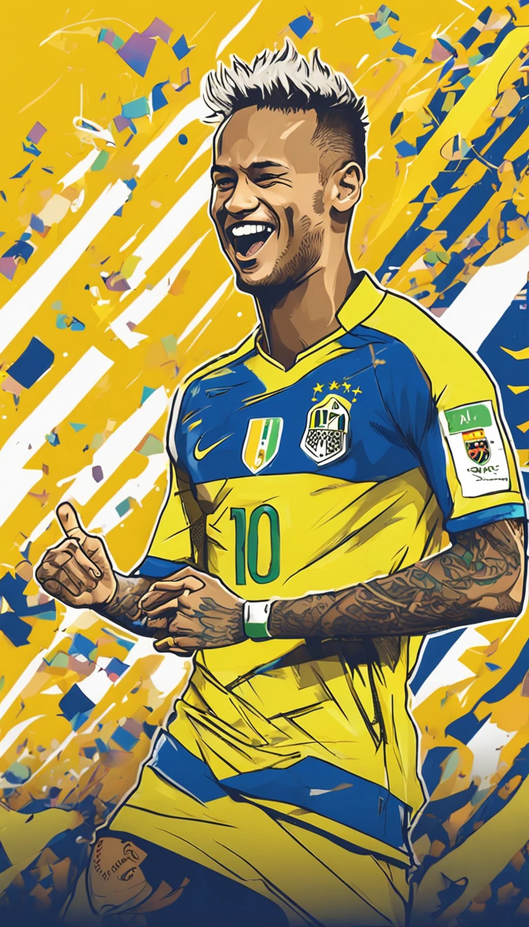 Neymar Jr with the shirt of the national team of Brazil , olhar fixo , camisa do Brasil correta , (( imagem sem deformidades )) , estilo anime , melhor qualidade total , obra prima