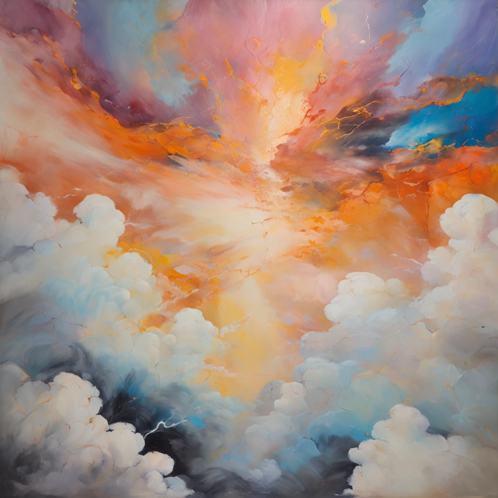 Intricate details of the painting of the Sky of Clouds, por Range Murata, galaxy in background, nuvem, Cores vivas, alto contraste, montanha, arte da linha vetorial, Destaques Laranja, trending on pixiv, Anime Concept Art, Stick, Tapete, alta qualidade, Borda a Borda, Sanskrit