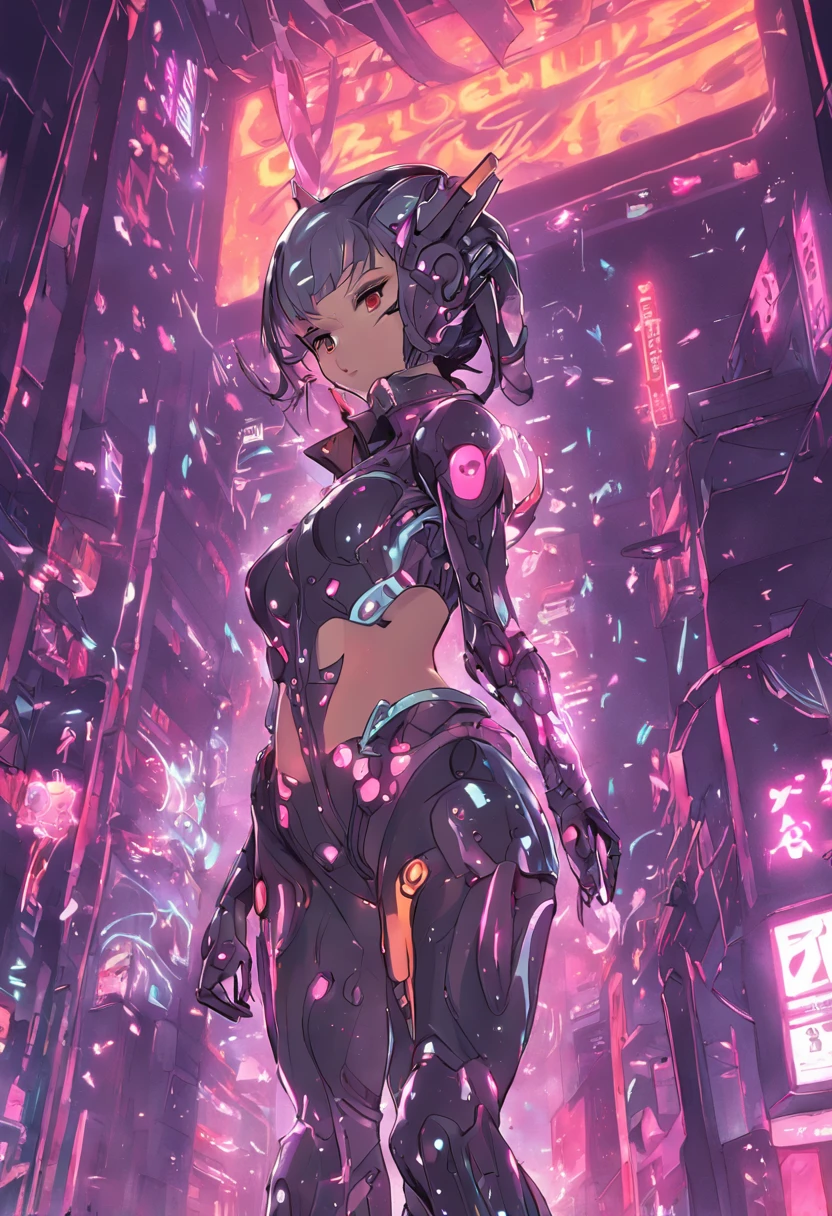 Cyberpunk woman + gta5 + The gang of epic Looney Tunes ncredibly detailed cyberpunk robotic chrome tight outfit, highly detailed futuristic with many studded textures