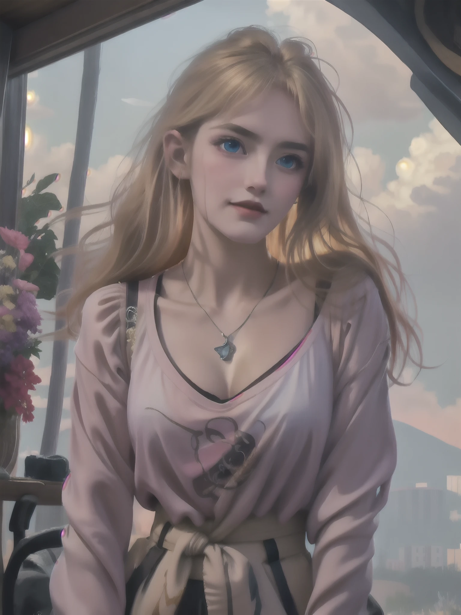 (1 rapariga), Tanned room, wetted skin, very sweaty skin, Wavy blonde hair, Translucent Camisetta, ((Best quality)), ((Masterpiece)), (Detailed), seductive succubus, Ethereal beauty, perched on a cloud, (Fantasy illustration:1.3), captivatinggaze, captivating posture, delicate wings, otherworldly charm, mystical sky, (Luis Royo:1.2), (Yoshitaka Amano:1.1), Moonlit Night, pastelcolor, (detailed cloudscape:1.3), (A high resolution:1.2)