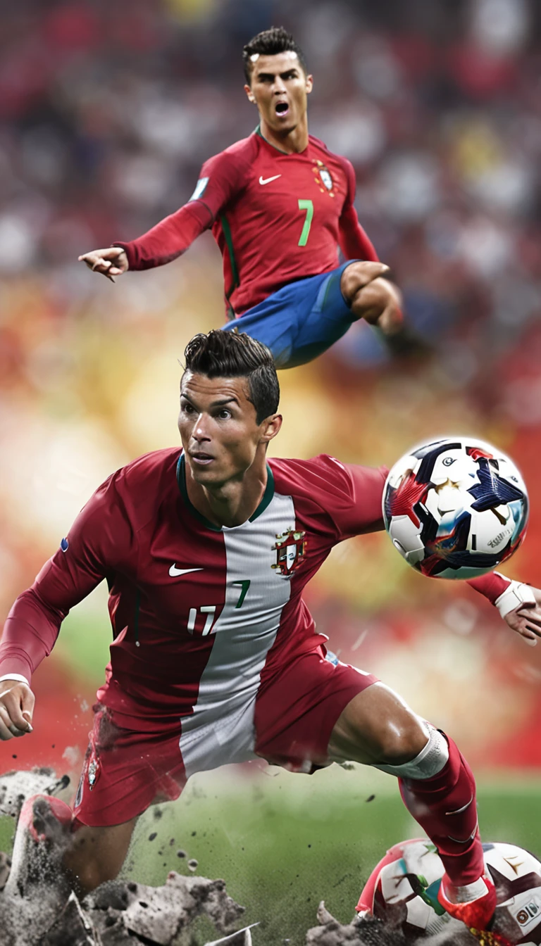 Cristiano Ronaldo with the shirt of the Portugal national team , correct Portugal national team shirt , (( imagem sem deformidades )) e, Standard scenario , melhor qualidade , melhor qualidade , obra prima