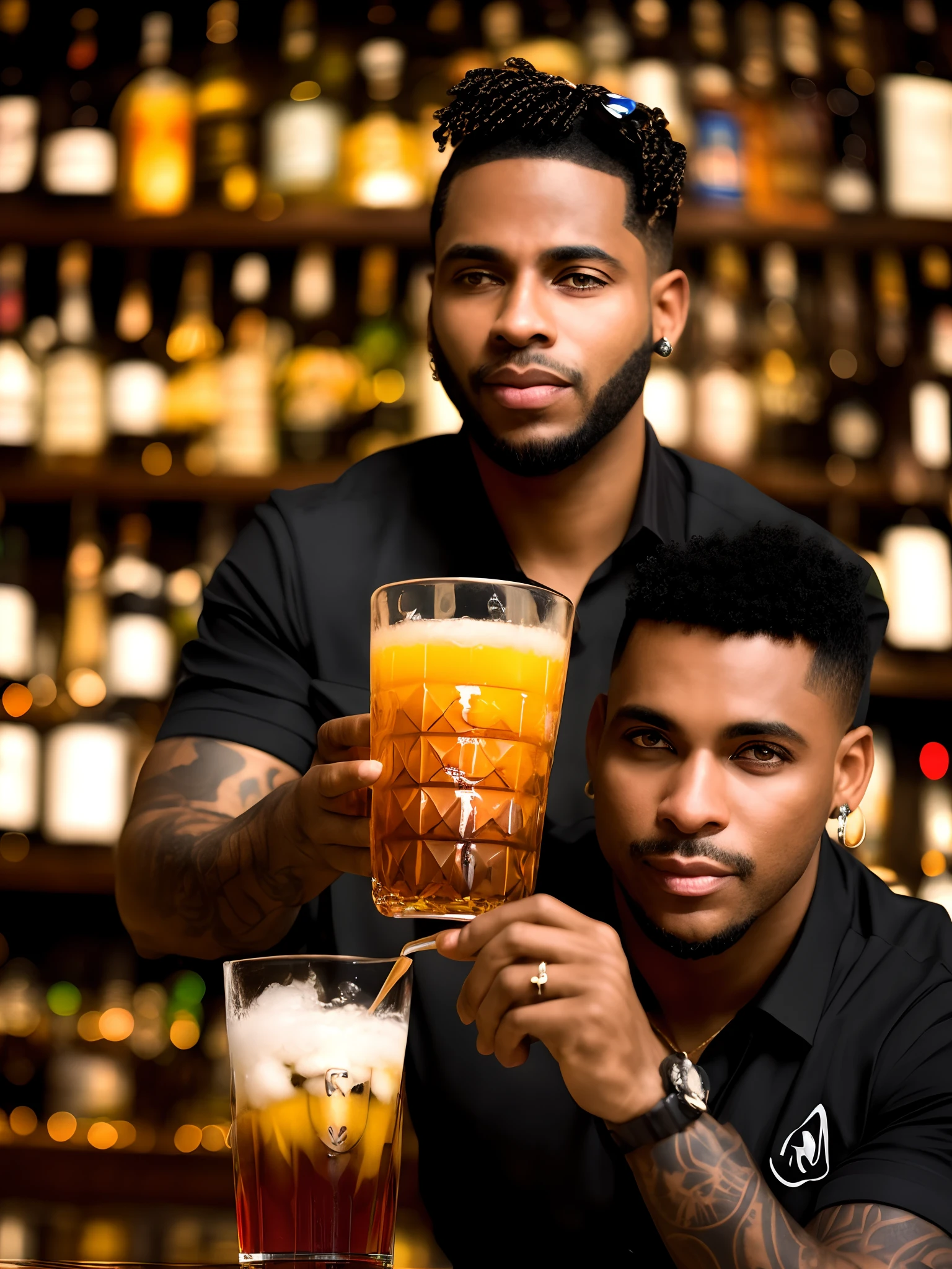 bruxo negro coqueteleiro fazendo uma bebida em um bar