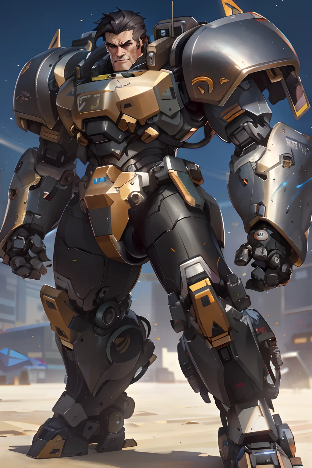 Un primer plano de un robot con un cuerpo grande y un casco, Reinhardt de Overwatch, Wojtek FUS, Winston de Overwatch, overwatch design, Traje mecha, Doomfist de Overwatch, Arte conceptual de personajes de Overwatch, painterly humanoid mecha, Doomfist, Arte mecha, Arte de sobrevigilancia, Obra maestra de ArtStation, Alejandro Ferra Mecha, Inspirado en Overwatch